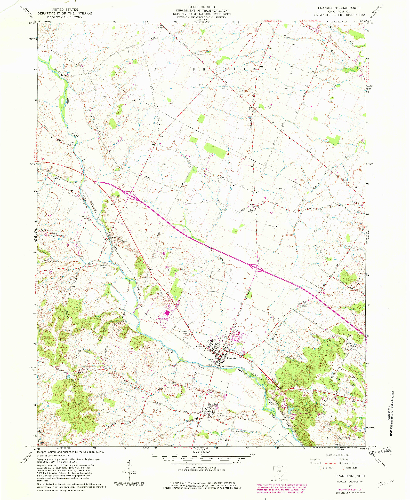 USGS 1:24000-SCALE QUADRANGLE FOR FRANKFORT, OH 1961