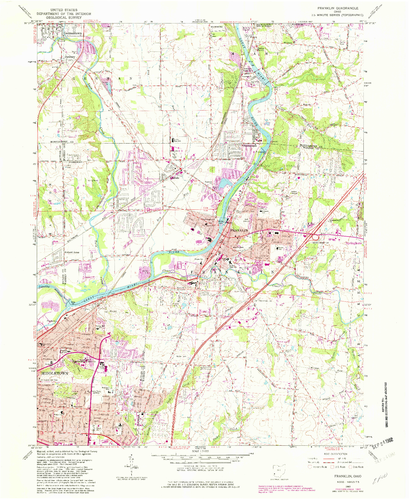 USGS 1:24000-SCALE QUADRANGLE FOR FRANKLIN, OH 1965