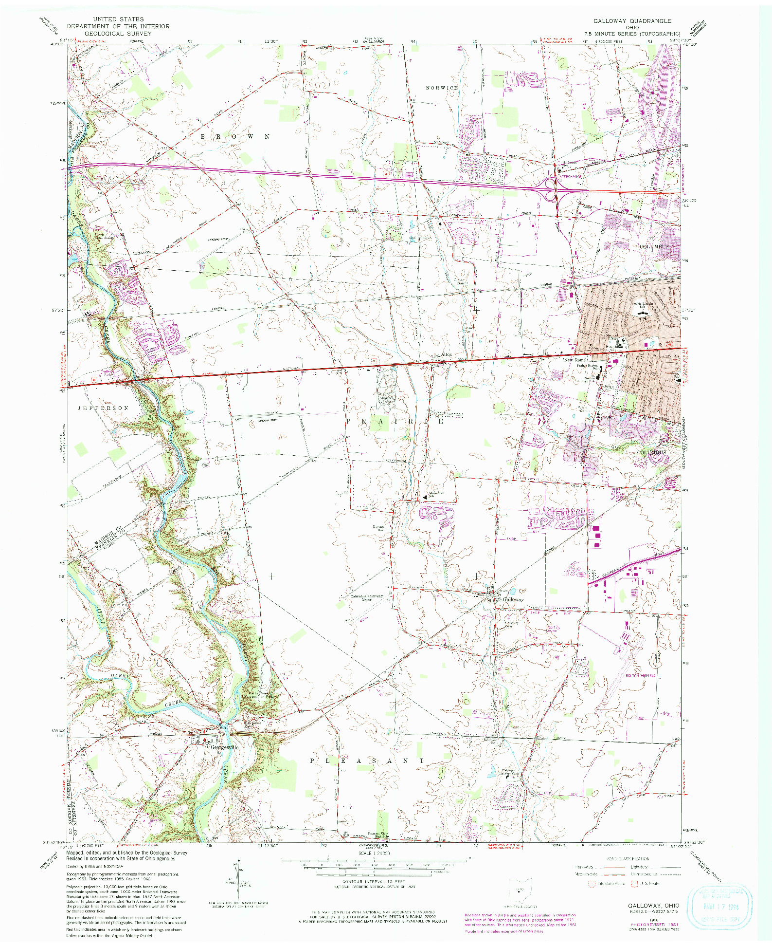 USGS 1:24000-SCALE QUADRANGLE FOR GALLOWAY, OH 1966