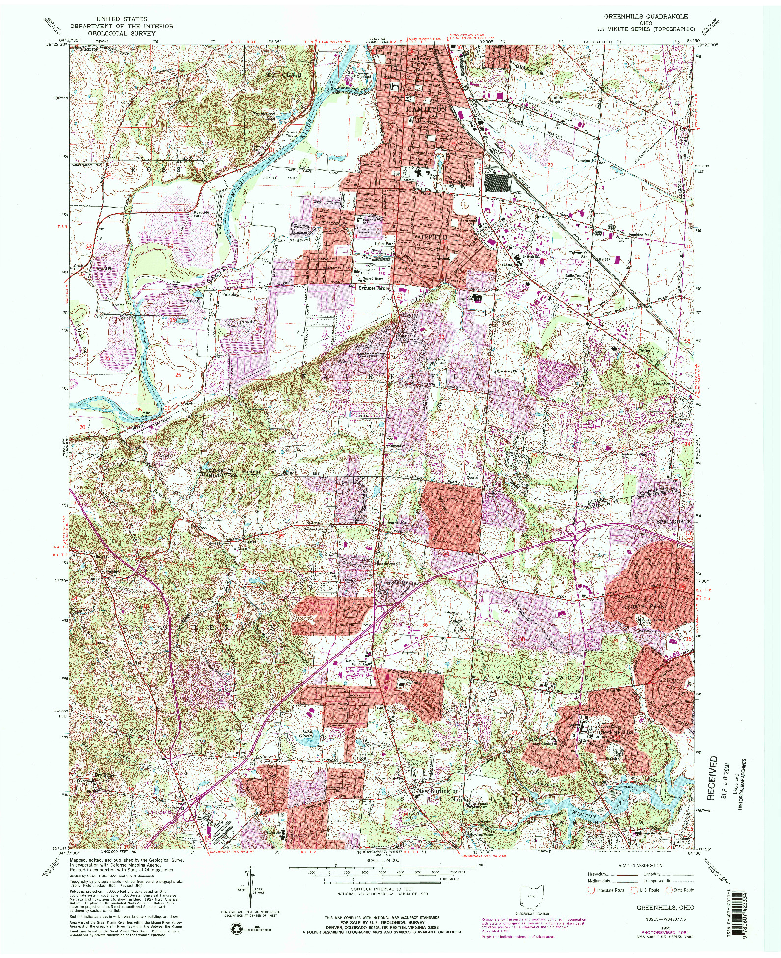 USGS 1:24000-SCALE QUADRANGLE FOR GREENHILLS, OH 1965