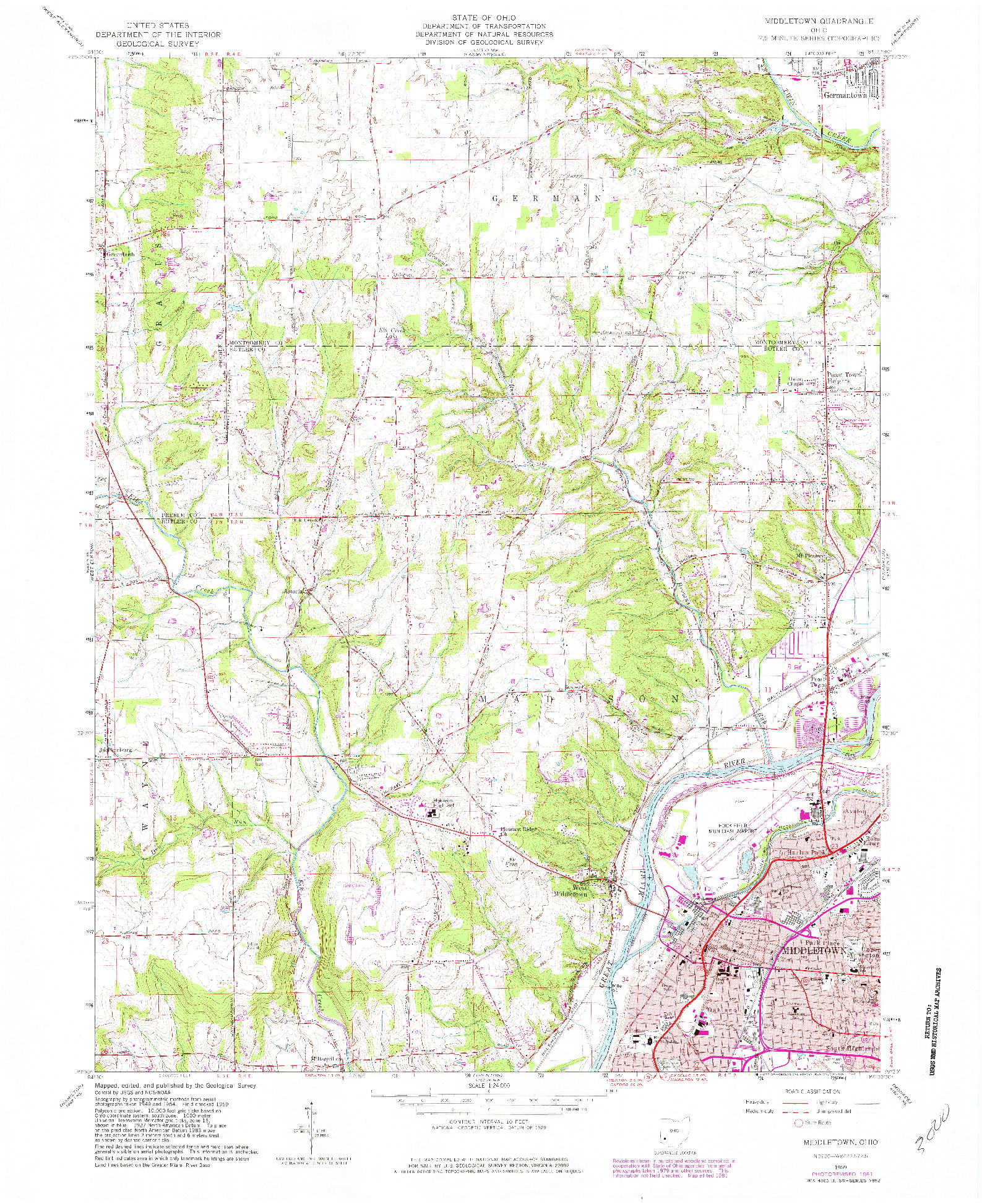 USGS 1:24000-SCALE QUADRANGLE FOR MIDDLETOWN, OH 1959