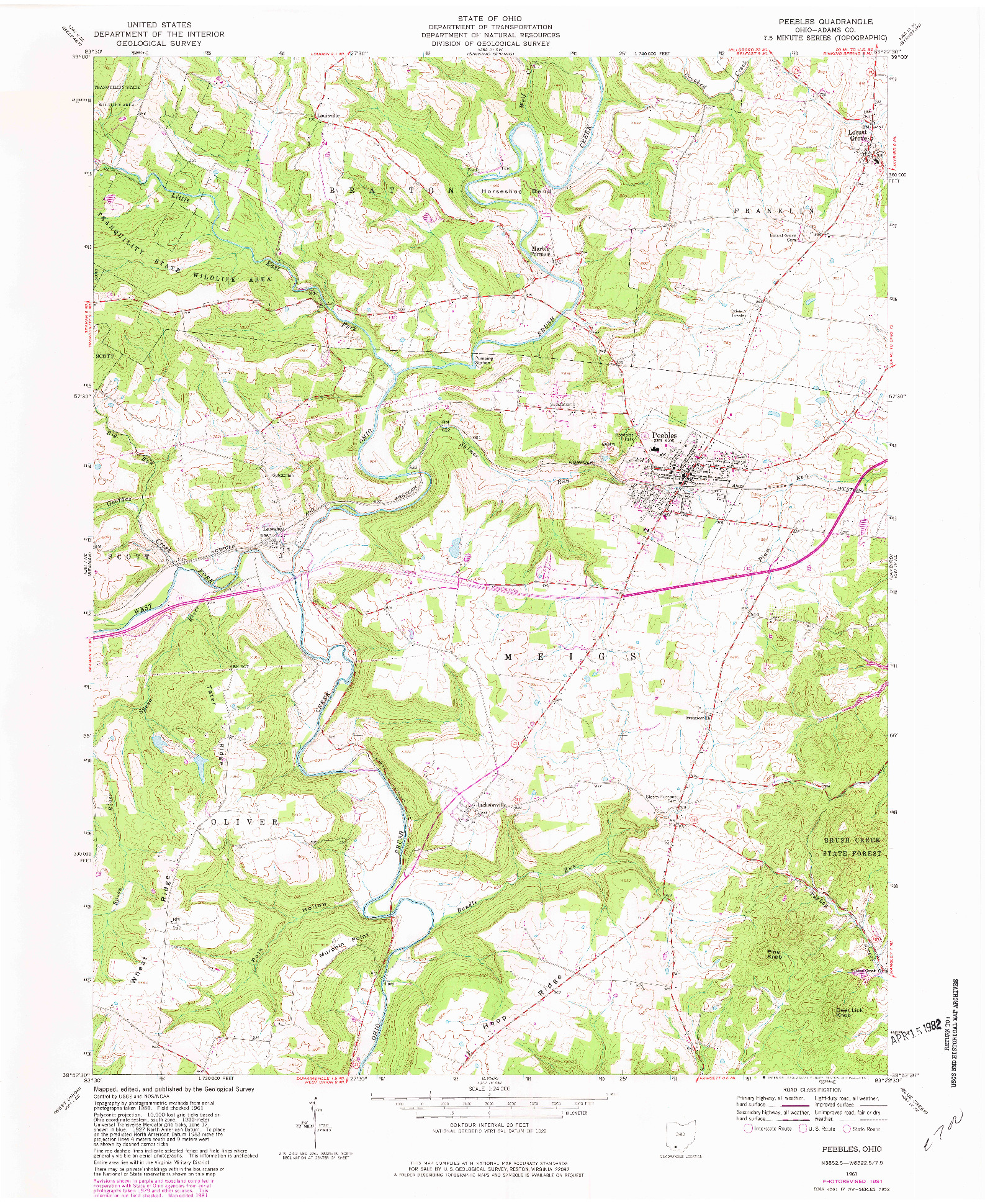 USGS 1:24000-SCALE QUADRANGLE FOR PEEBLES, OH 1961