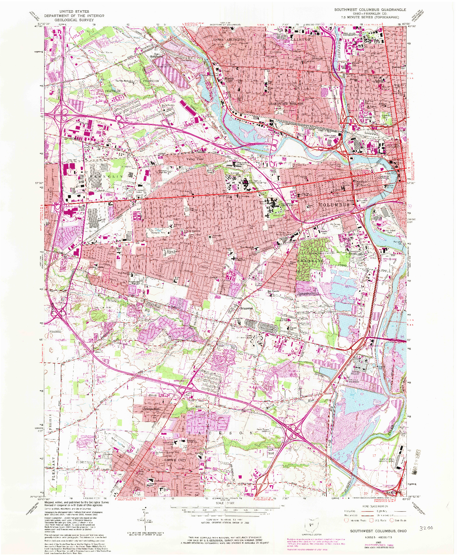 USGS 1:24000-SCALE QUADRANGLE FOR SOUTHWEST COLUMBUS, OH 1965