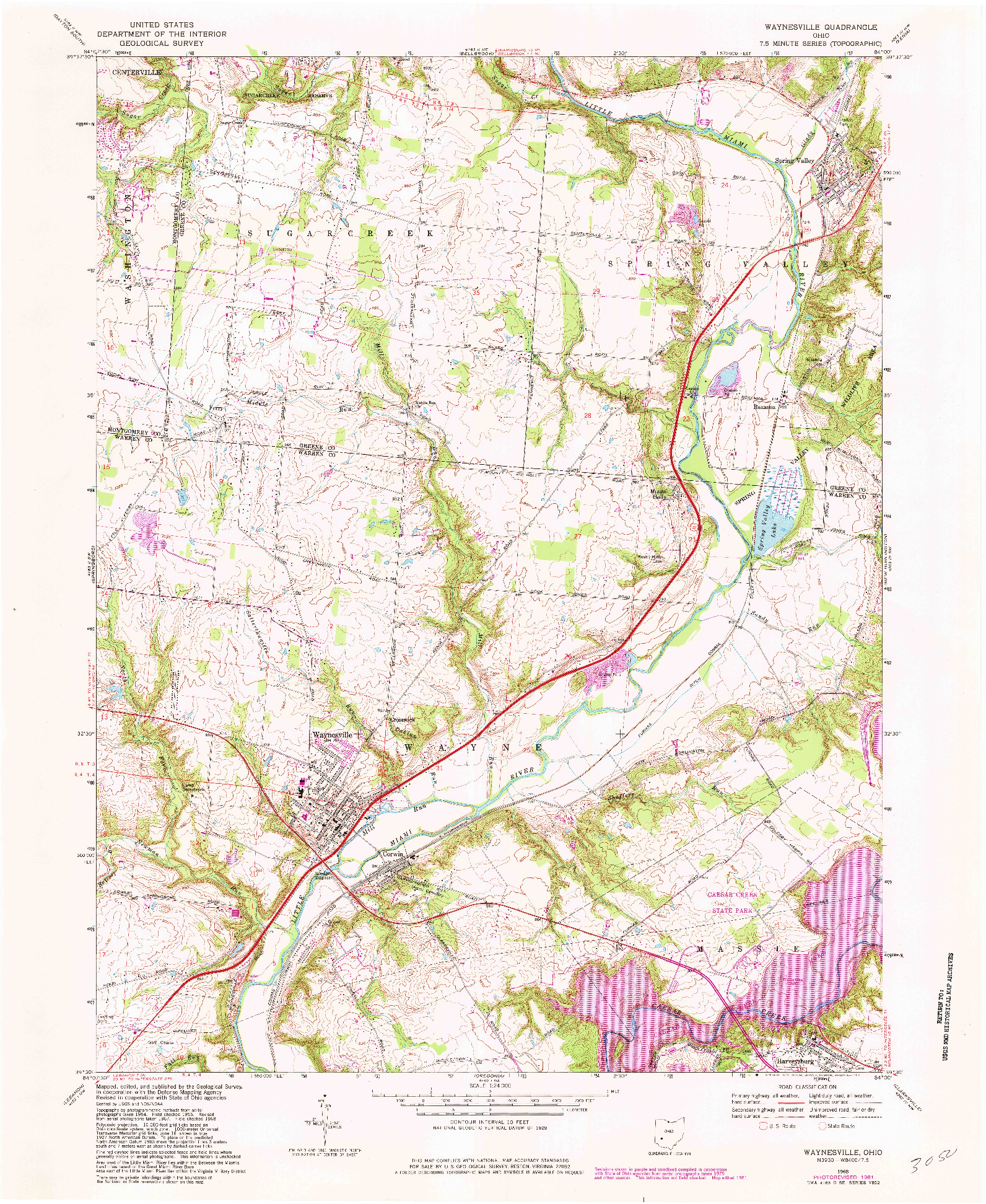 USGS 1:24000-SCALE QUADRANGLE FOR WAYNESVILLE, OH 1968