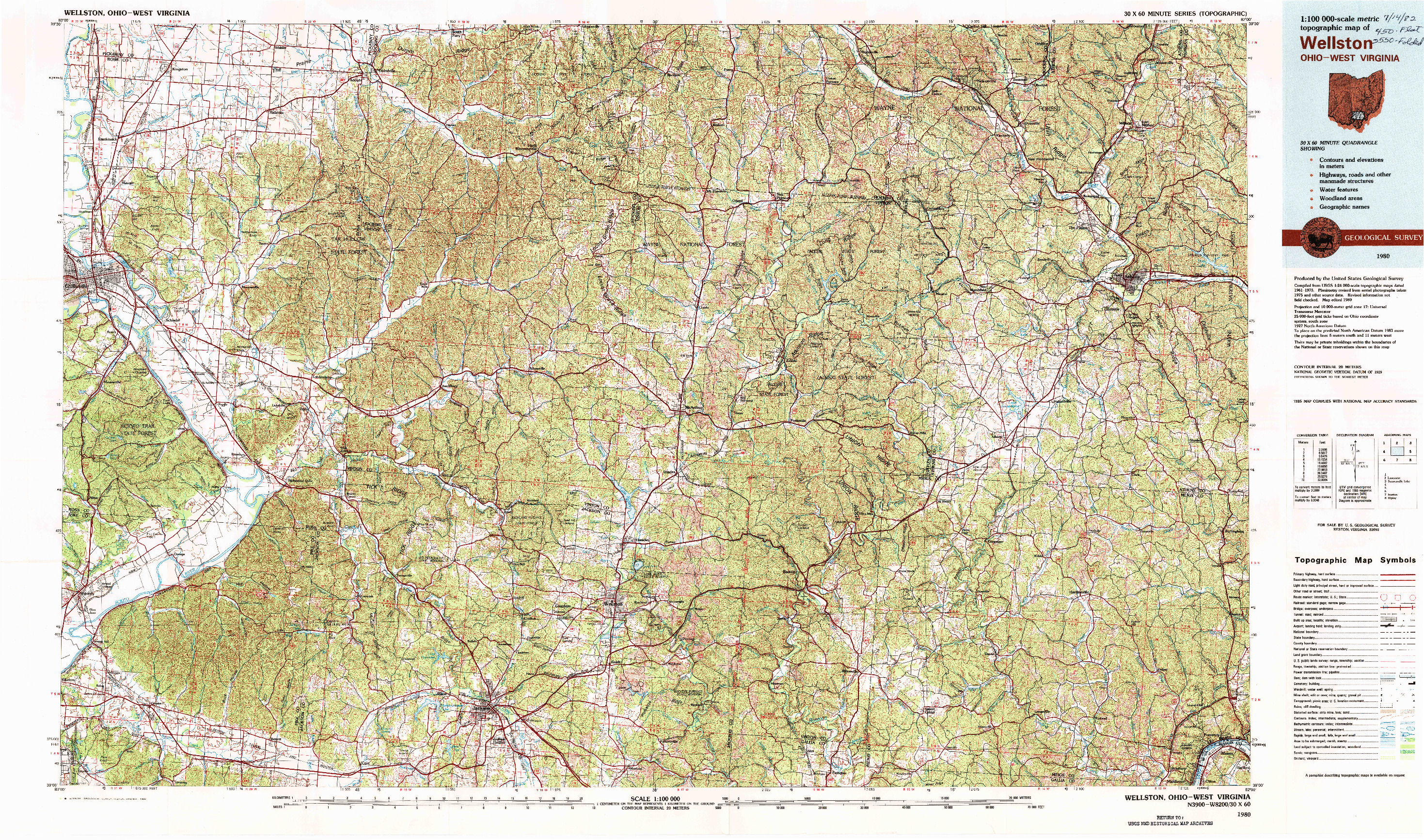 USGS 1:100000-SCALE QUADRANGLE FOR WELLSTON, OH 1980