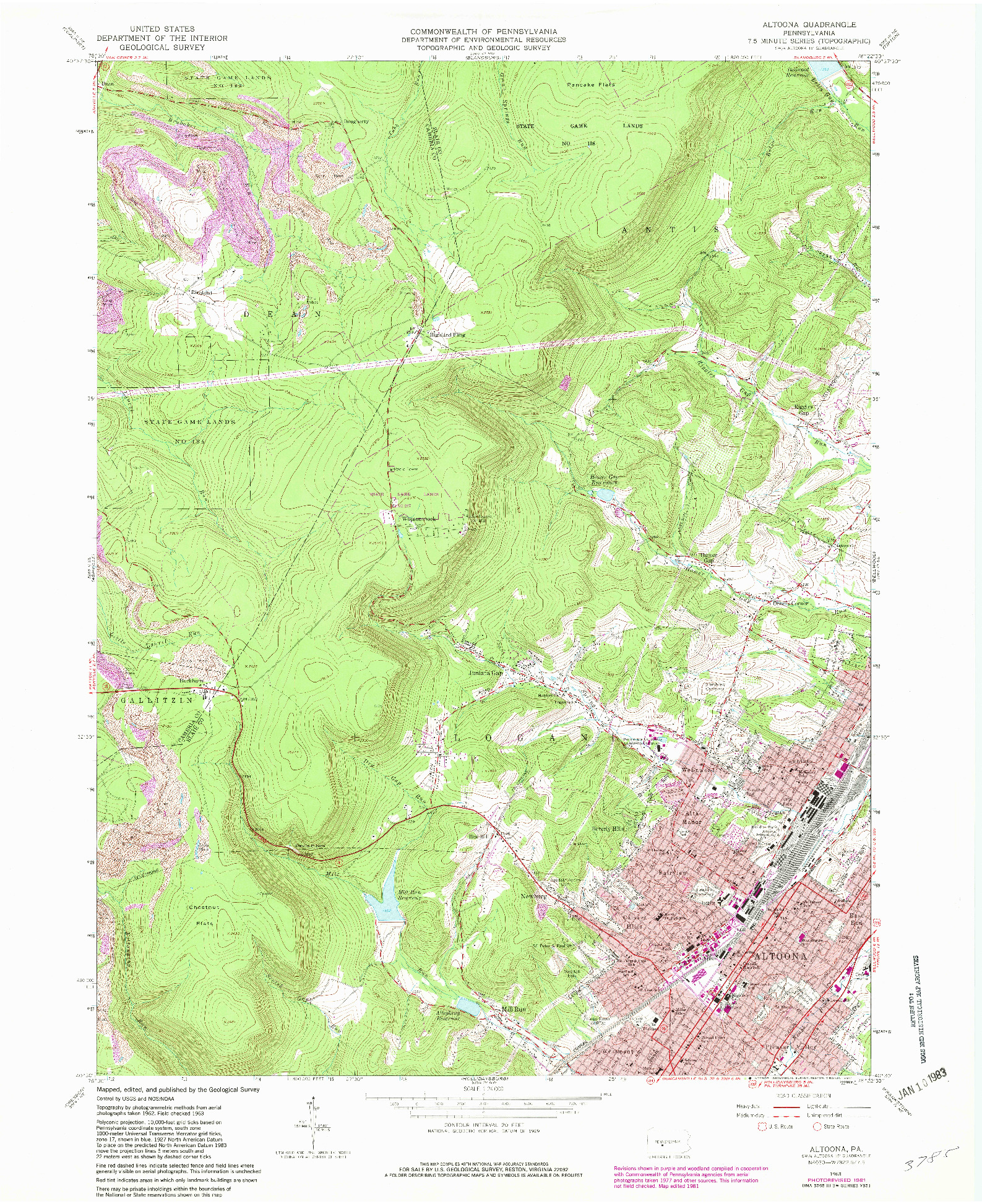 USGS 1:24000-SCALE QUADRANGLE FOR ALTOONA, PA 1963