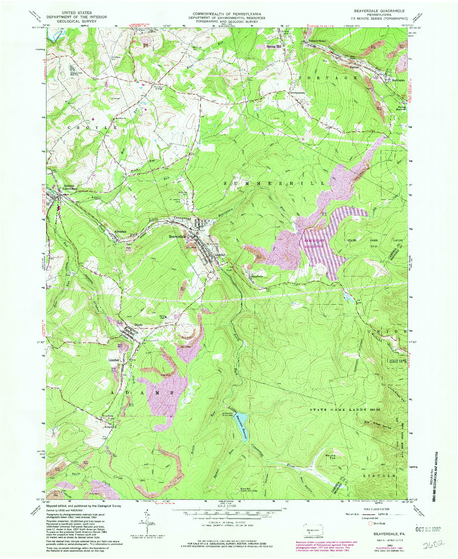 USGS 1:24000-SCALE QUADRANGLE FOR BEAVERDALE, PA 1963