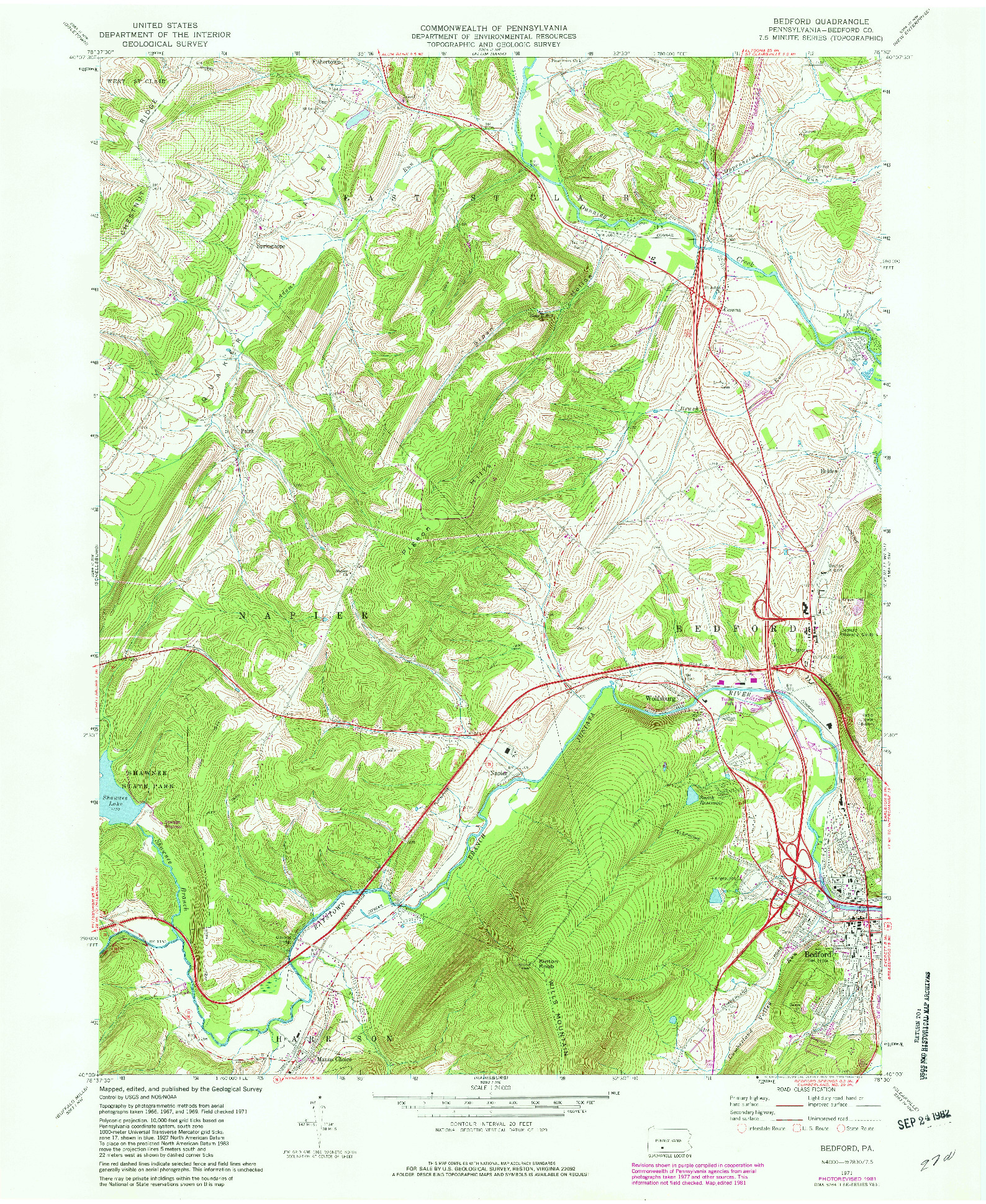 USGS 1:24000-SCALE QUADRANGLE FOR BEDFORD, PA 1971