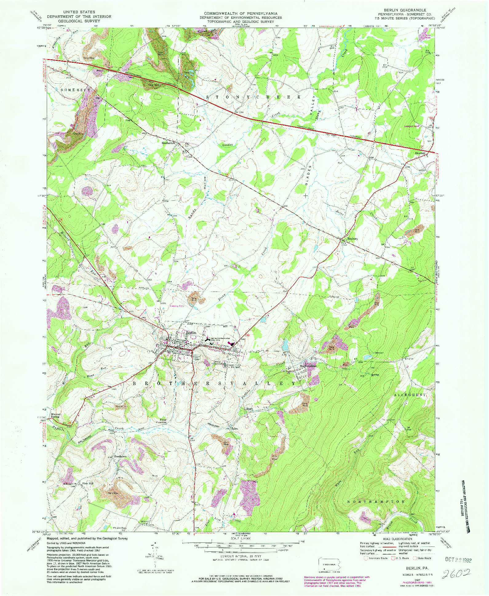 USGS 1:24000-SCALE QUADRANGLE FOR BERLIN, PA 1967