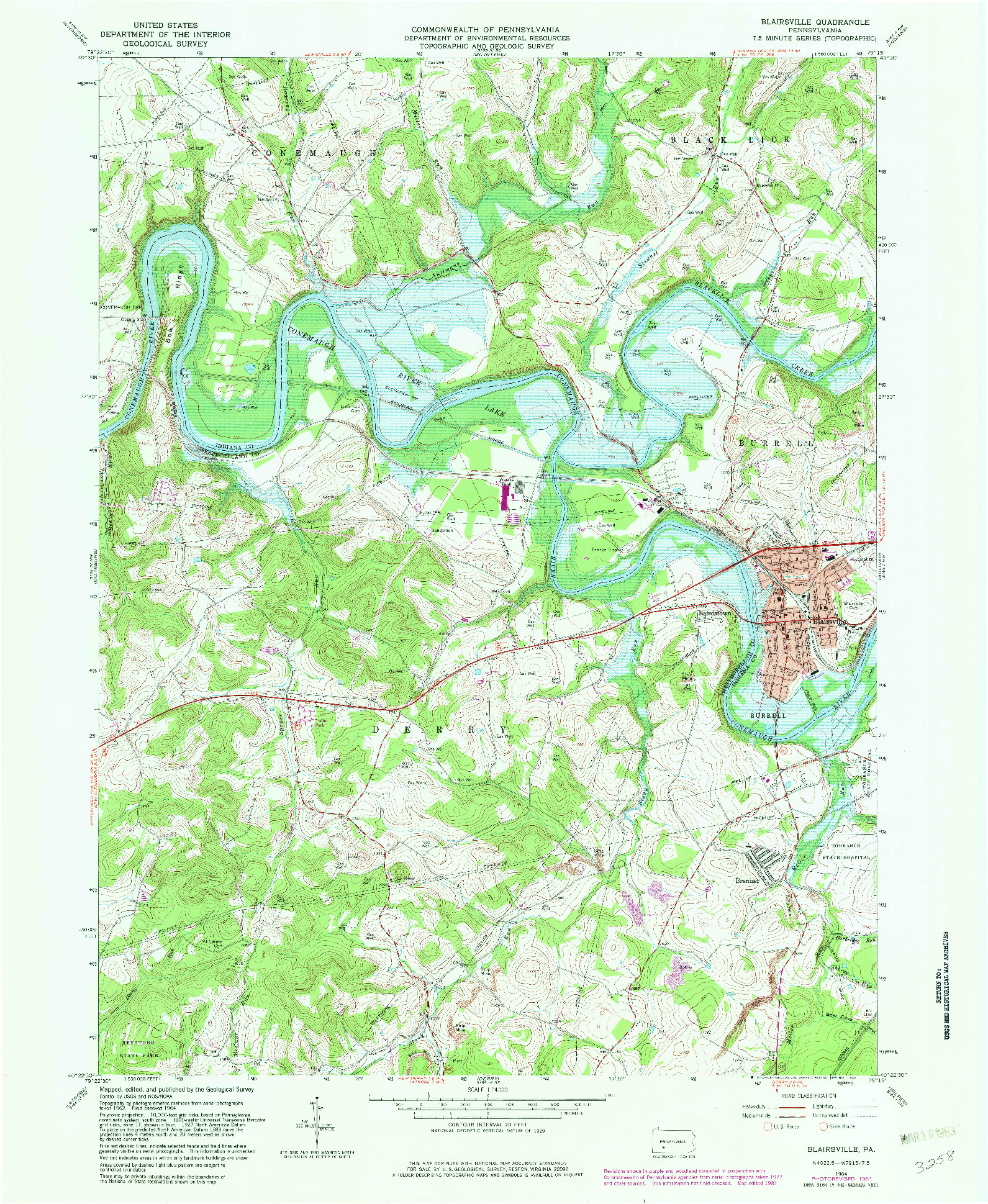 USGS 1:24000-SCALE QUADRANGLE FOR BLAIRSVILLE, PA 1964
