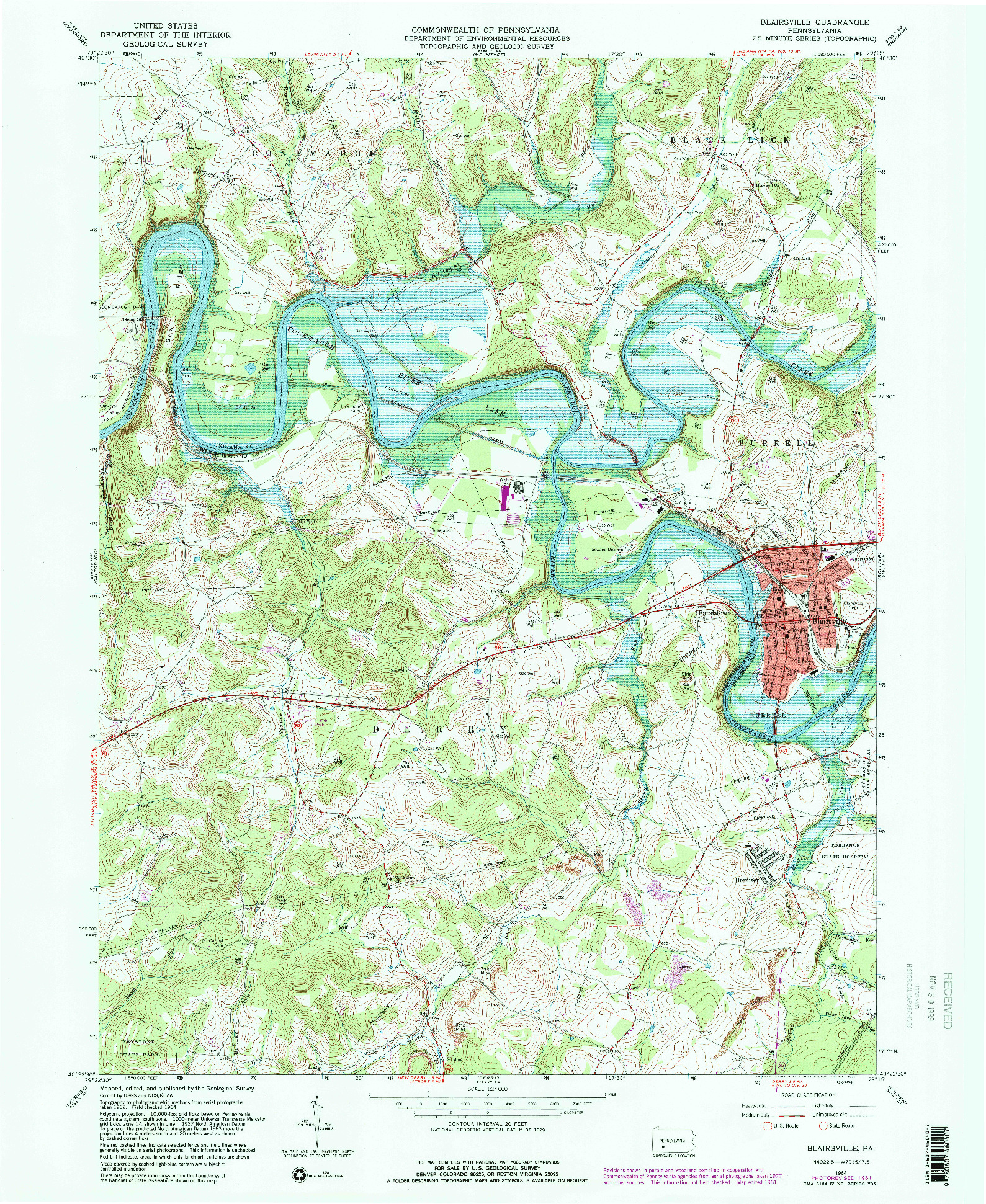 USGS 1:24000-SCALE QUADRANGLE FOR BLAIRSVILLE, PA 1964
