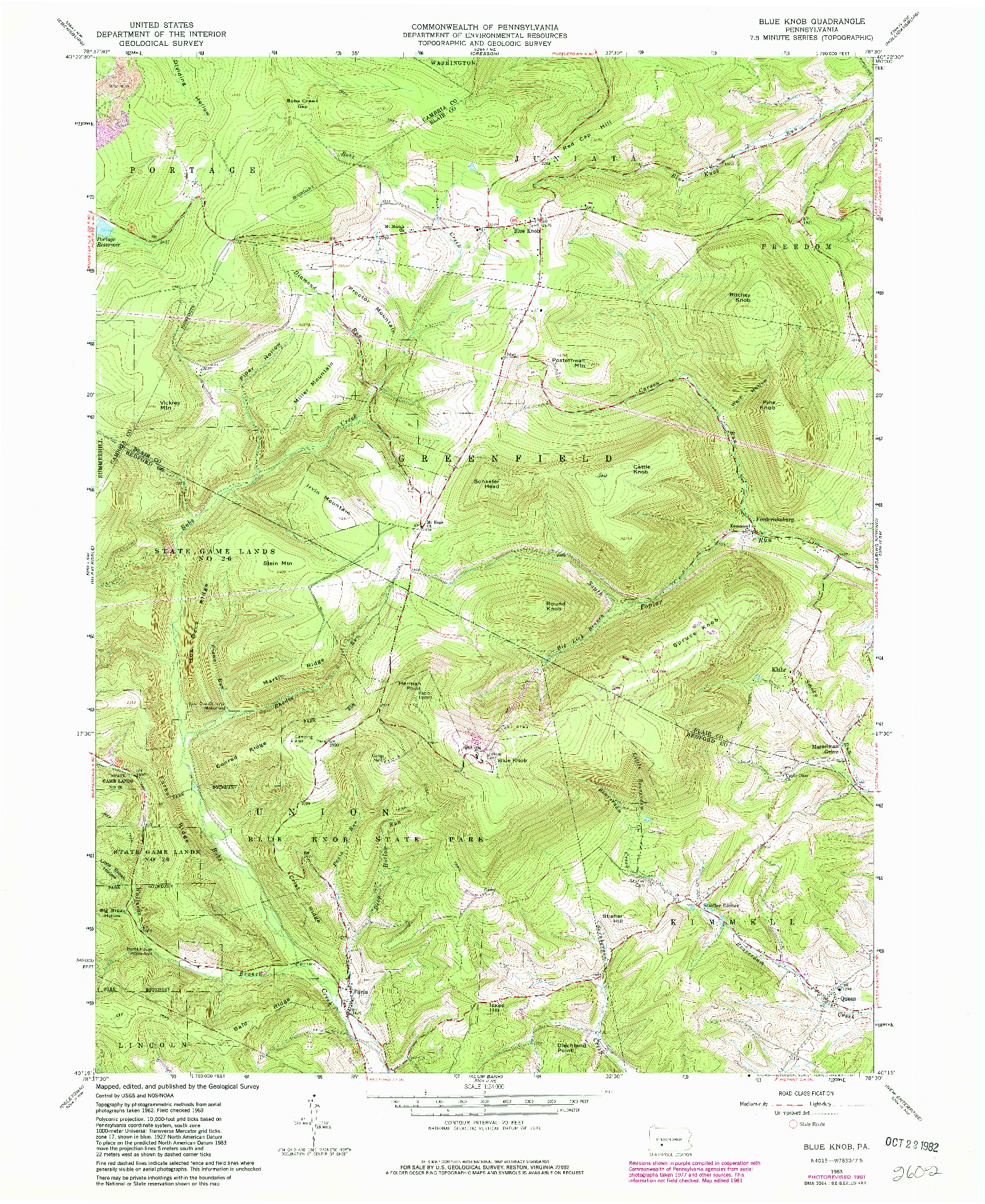 USGS 1:24000-SCALE QUADRANGLE FOR BLUE KNOB, PA 1963