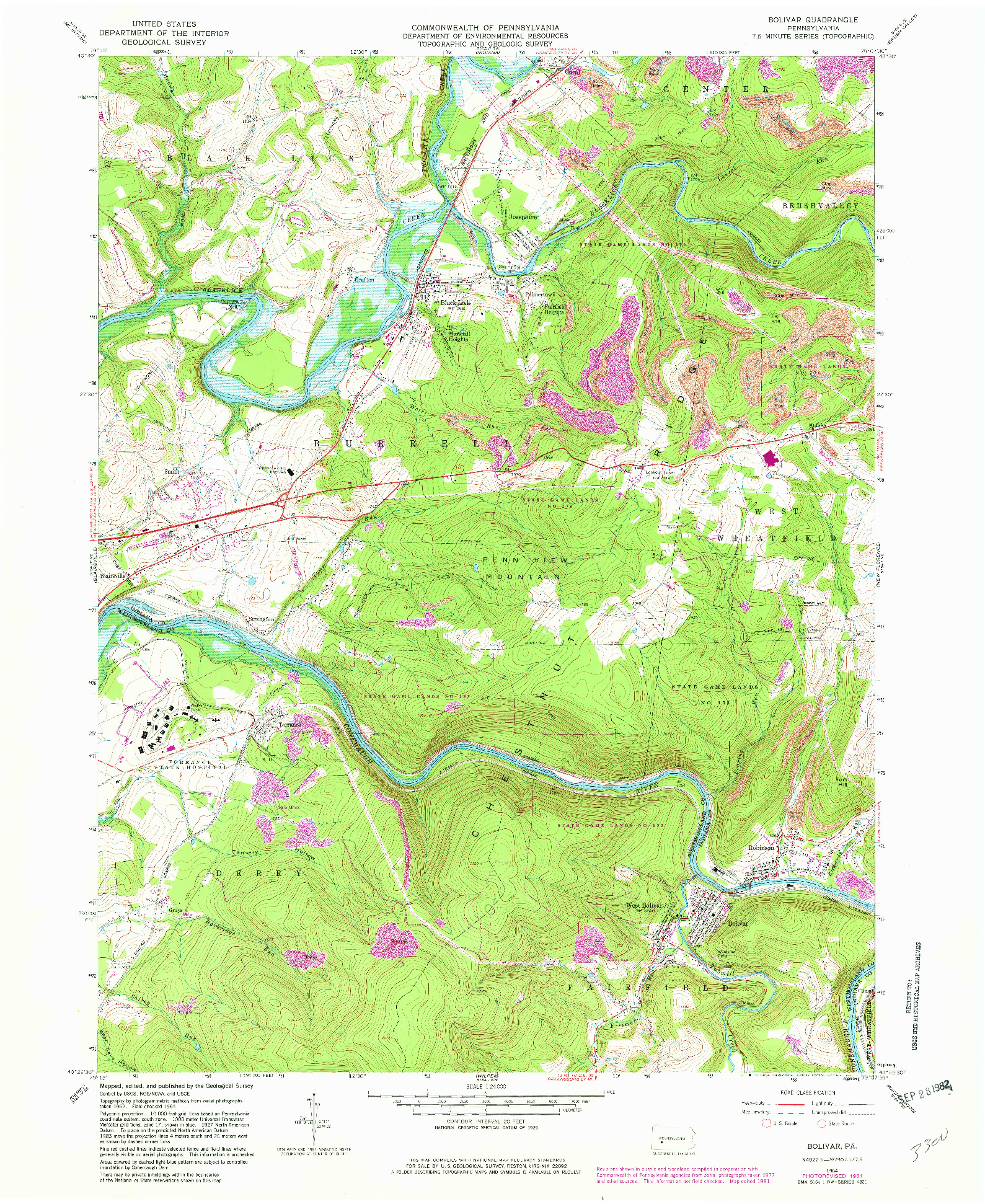 USGS 1:24000-SCALE QUADRANGLE FOR BOLIVAR, PA 1964