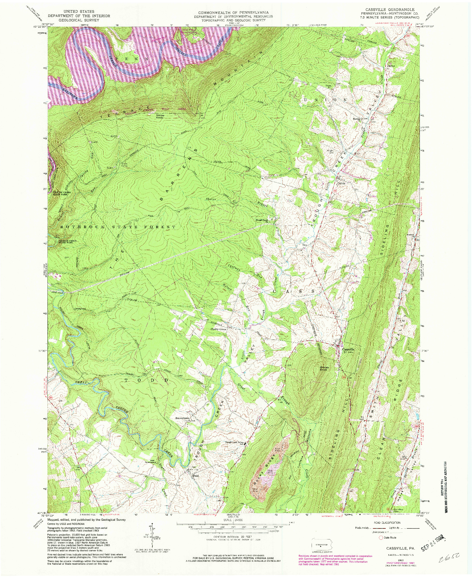 USGS 1:24000-SCALE QUADRANGLE FOR CASSVILLE, PA 1963