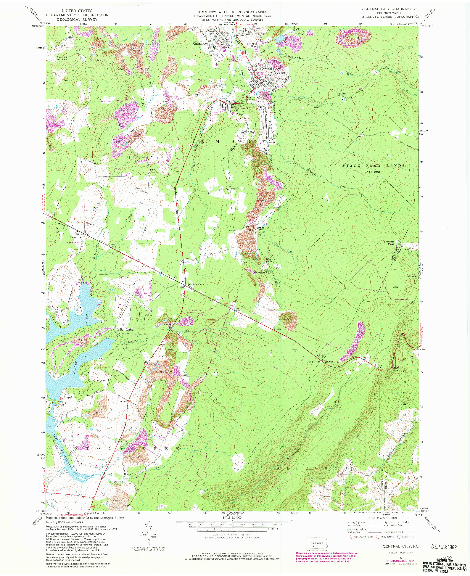 USGS 1:24000-SCALE QUADRANGLE FOR CENTRAL CITY, PA 1971