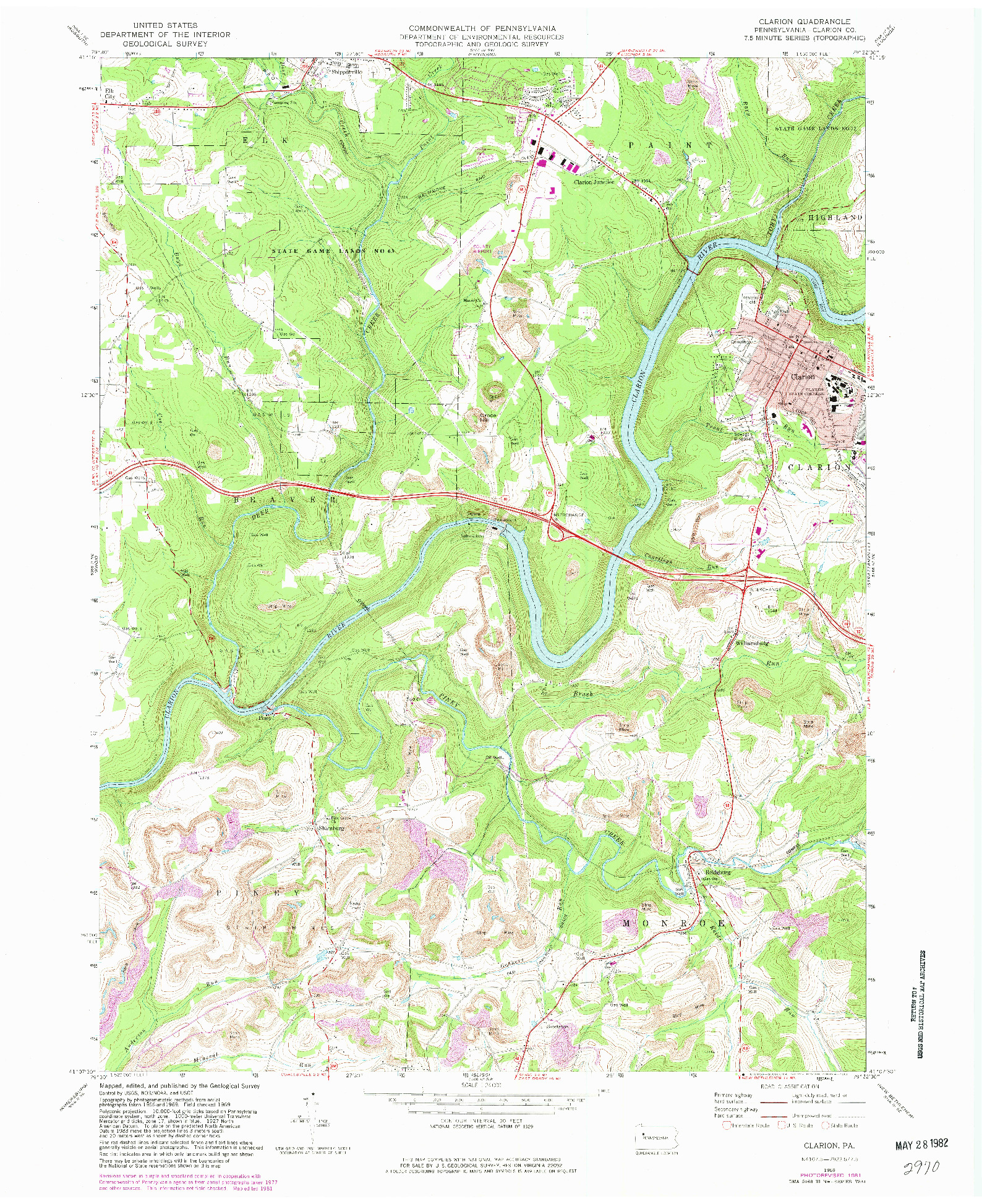 USGS 1:24000-SCALE QUADRANGLE FOR CLARION, PA 1969