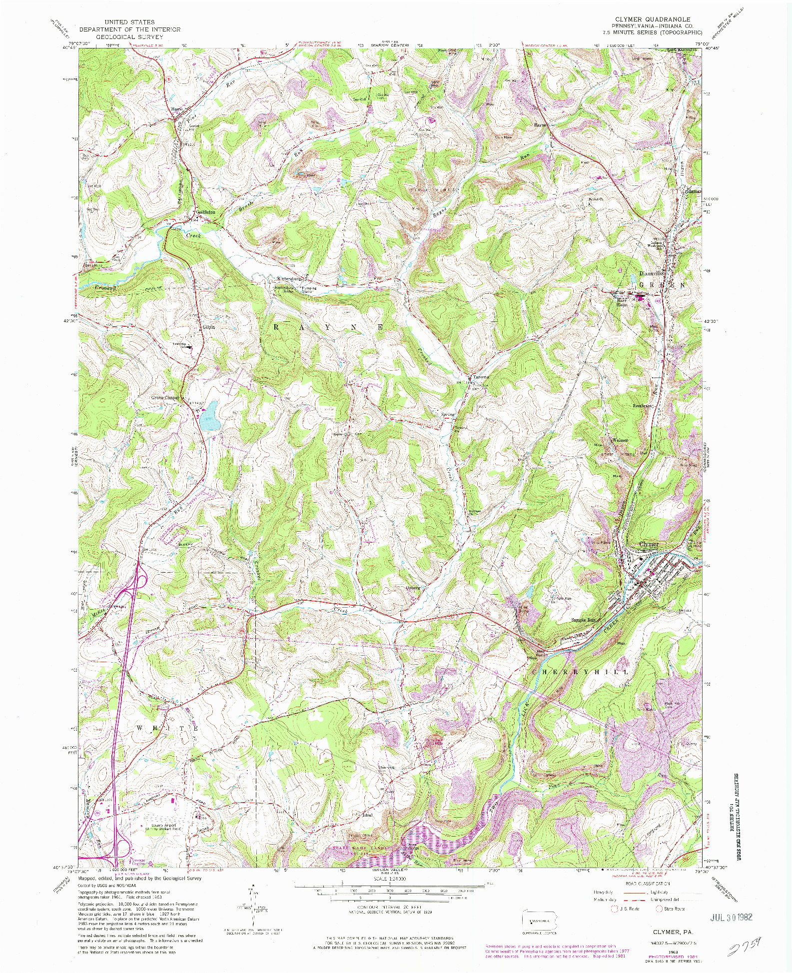 USGS 1:24000-SCALE QUADRANGLE FOR CLYMER, PA 1963