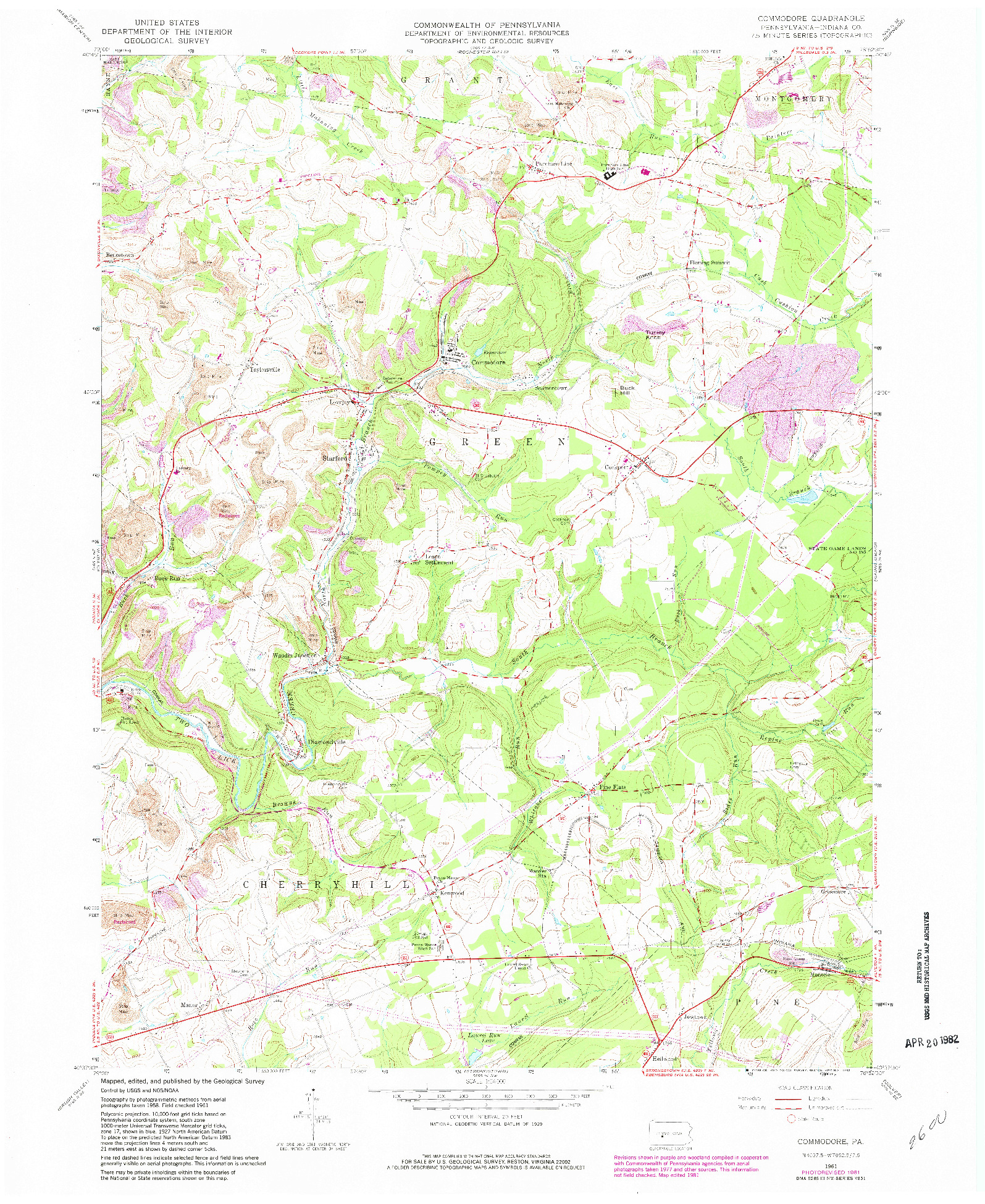 USGS 1:24000-SCALE QUADRANGLE FOR COMMODORE, PA 1961