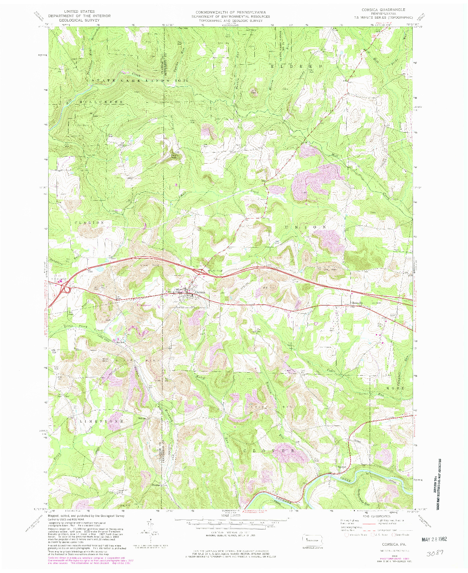 USGS 1:24000-SCALE QUADRANGLE FOR CORSICA, PA 1969