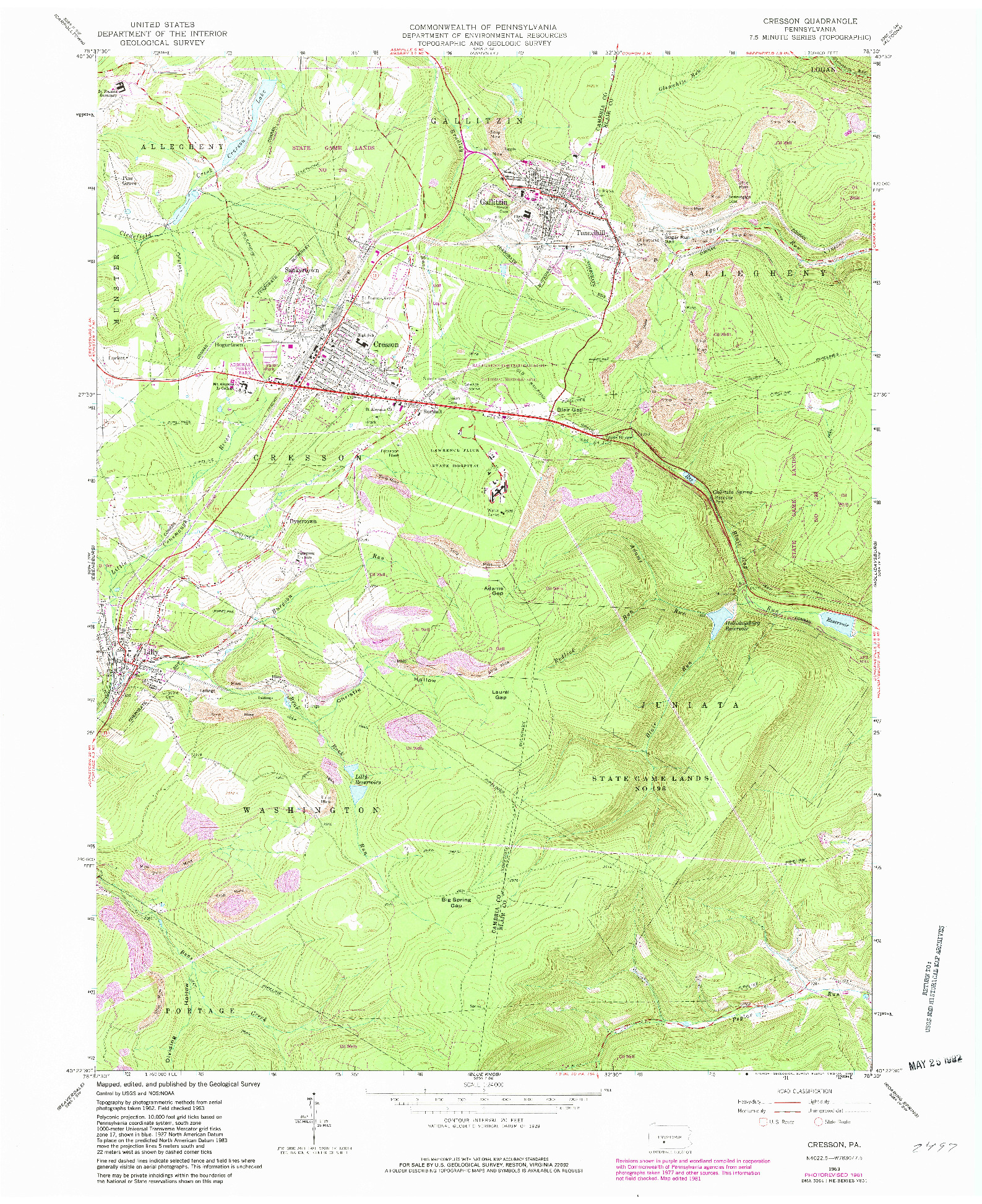 USGS 1:24000-SCALE QUADRANGLE FOR CRESSON, PA 1963