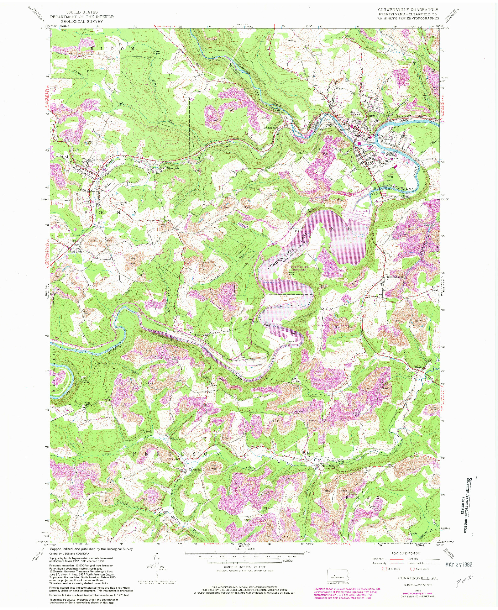 USGS 1:24000-SCALE QUADRANGLE FOR CURWENSVILLE, PA 1959