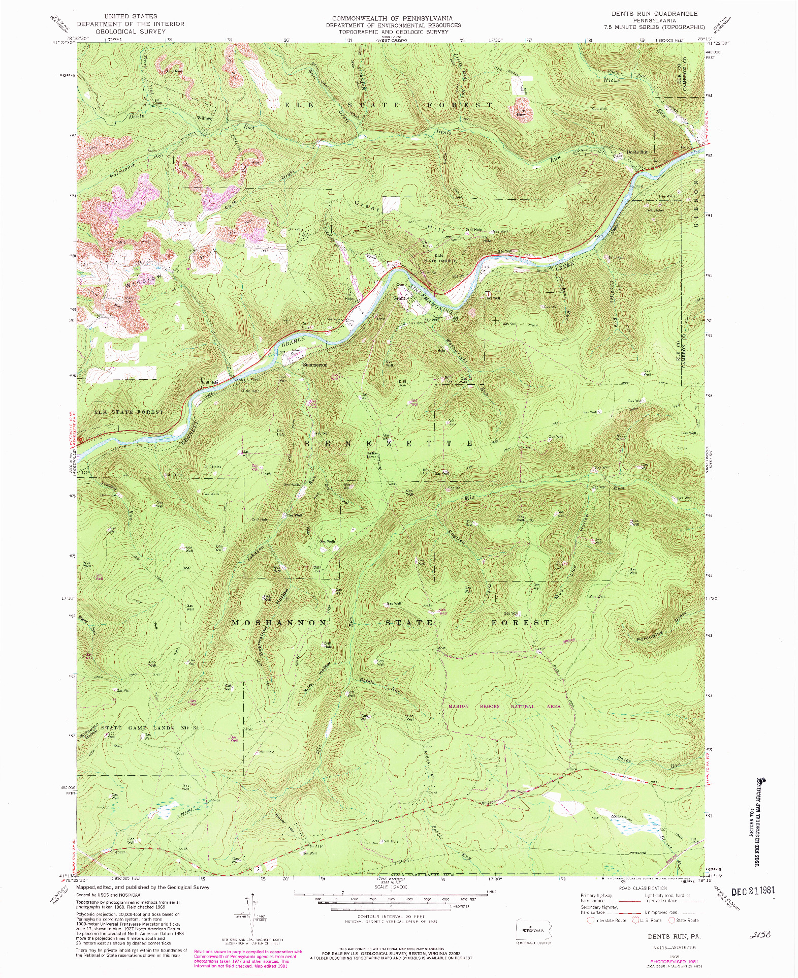 USGS 1:24000-SCALE QUADRANGLE FOR DENTS RUN, PA 1969