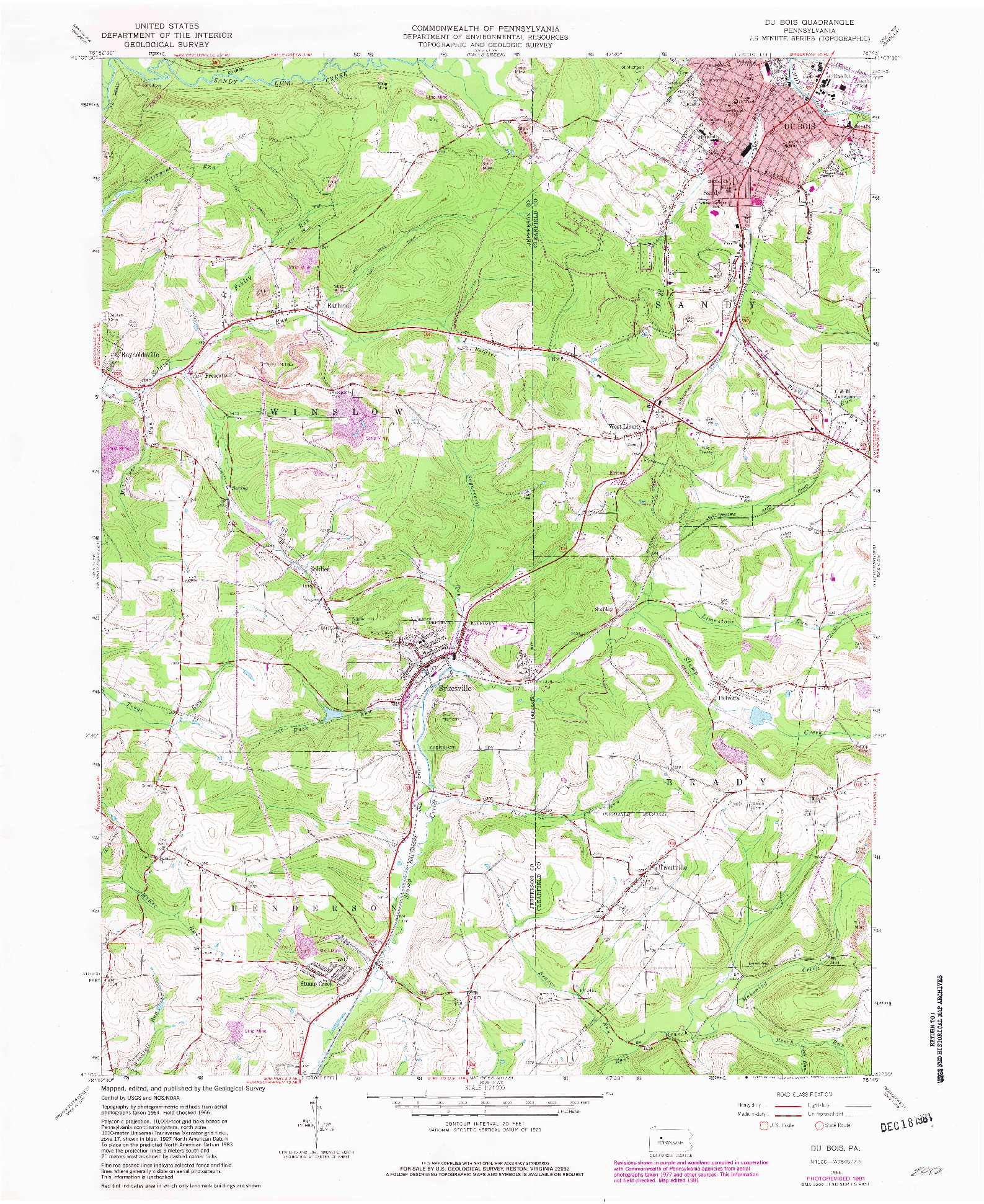 USGS 1:24000-SCALE QUADRANGLE FOR DU BOIS, PA 1966