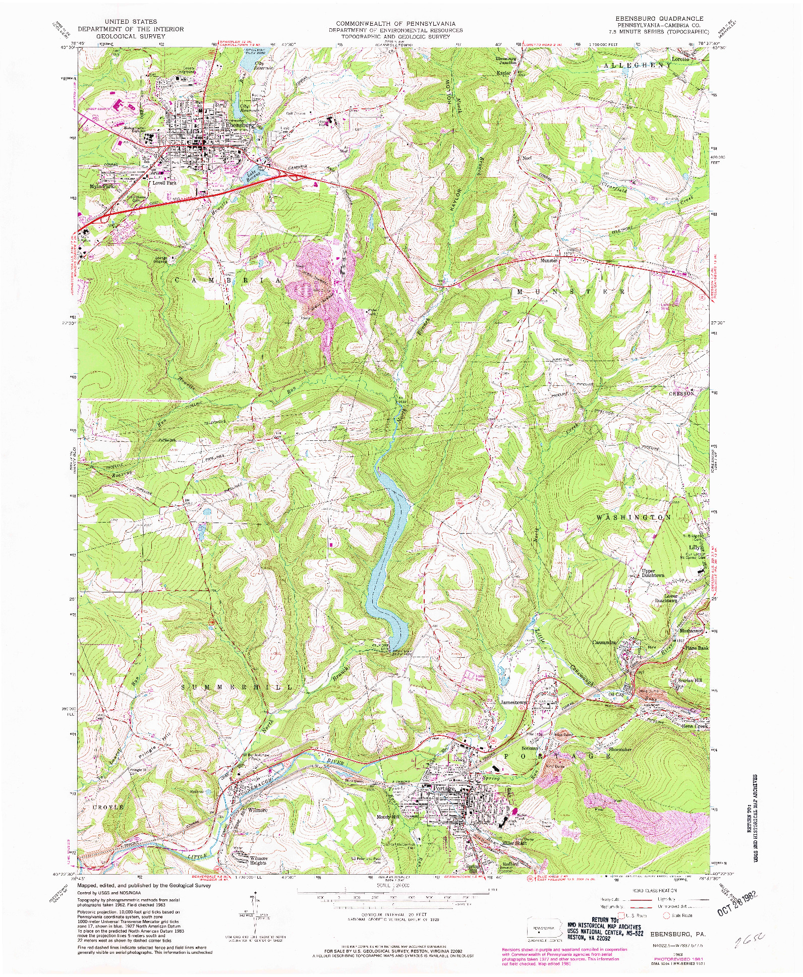 USGS 1:24000-SCALE QUADRANGLE FOR EBENSBURG, PA 1963