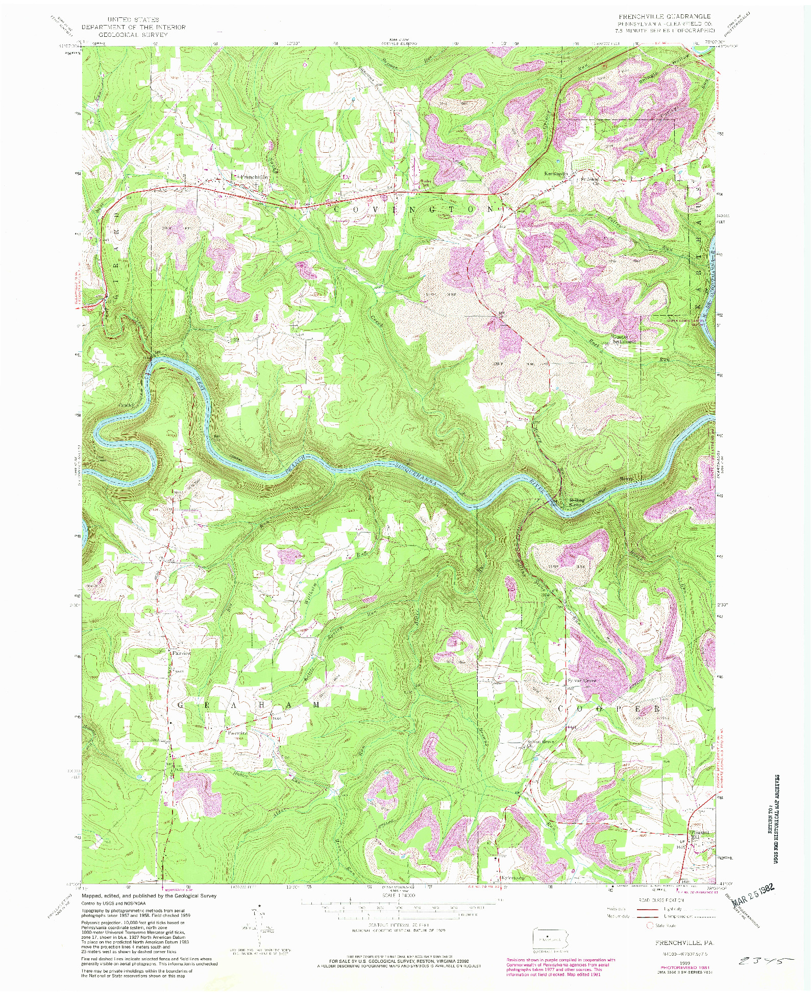USGS 1:24000-SCALE QUADRANGLE FOR FRENCHVILLE, PA 1959