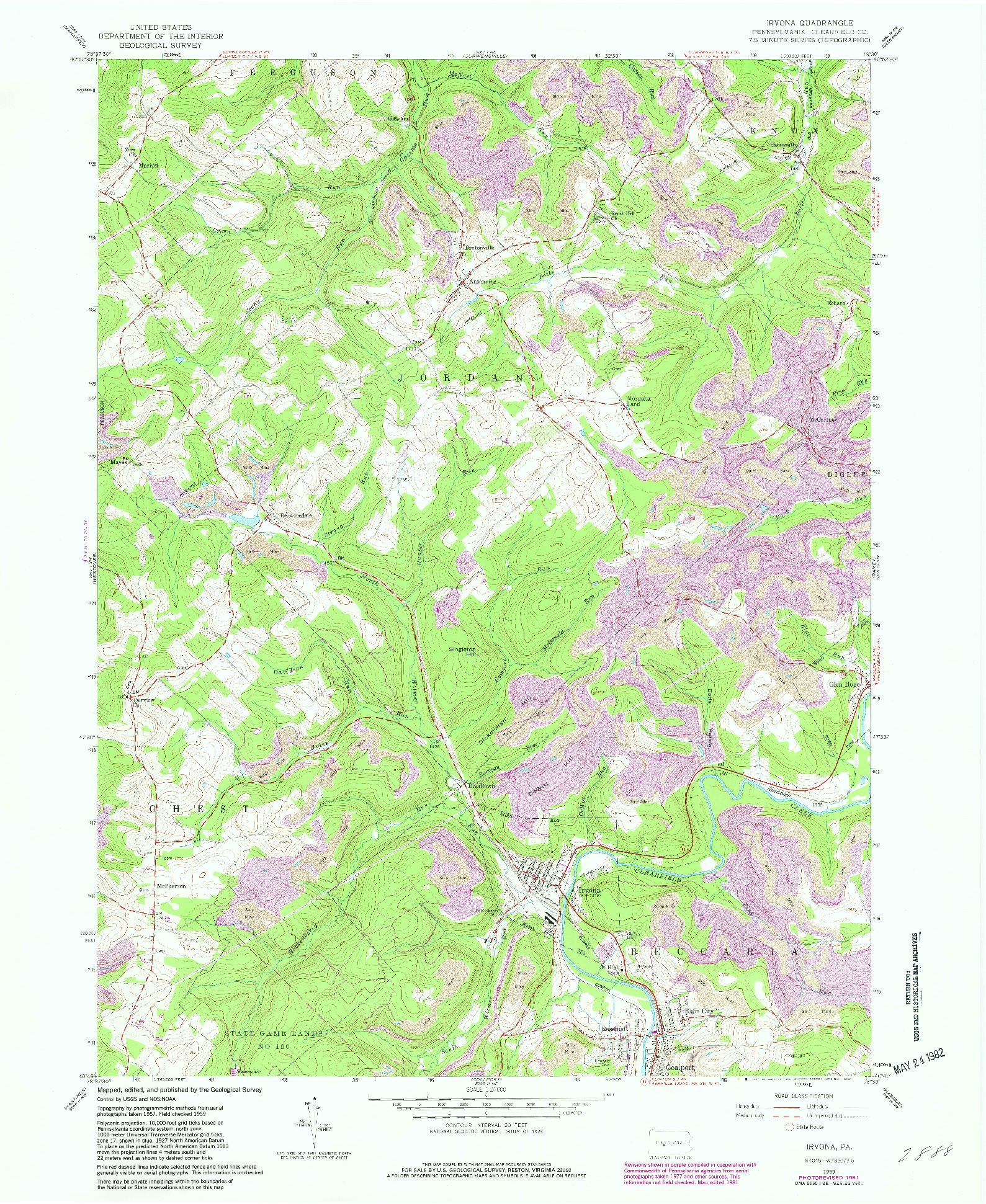 USGS 1:24000-SCALE QUADRANGLE FOR IRVONA, PA 1959