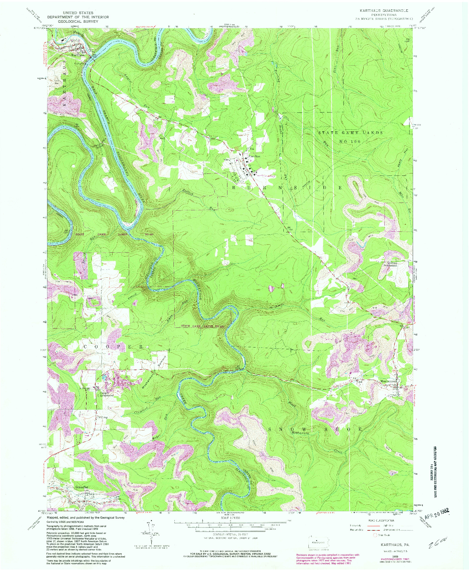 USGS 1:24000-SCALE QUADRANGLE FOR KARTHAUS, PA 1959