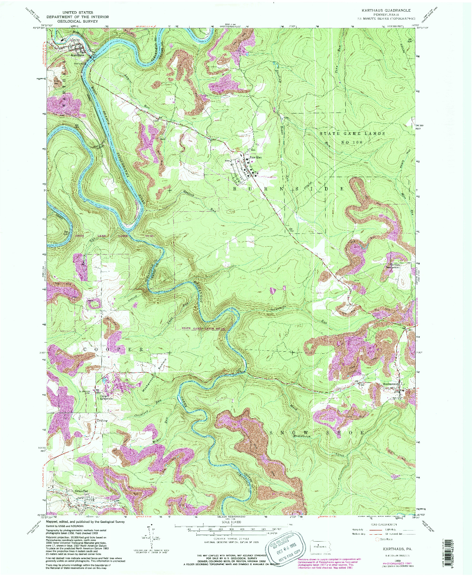 USGS 1:24000-SCALE QUADRANGLE FOR KARTHAUS, PA 1959
