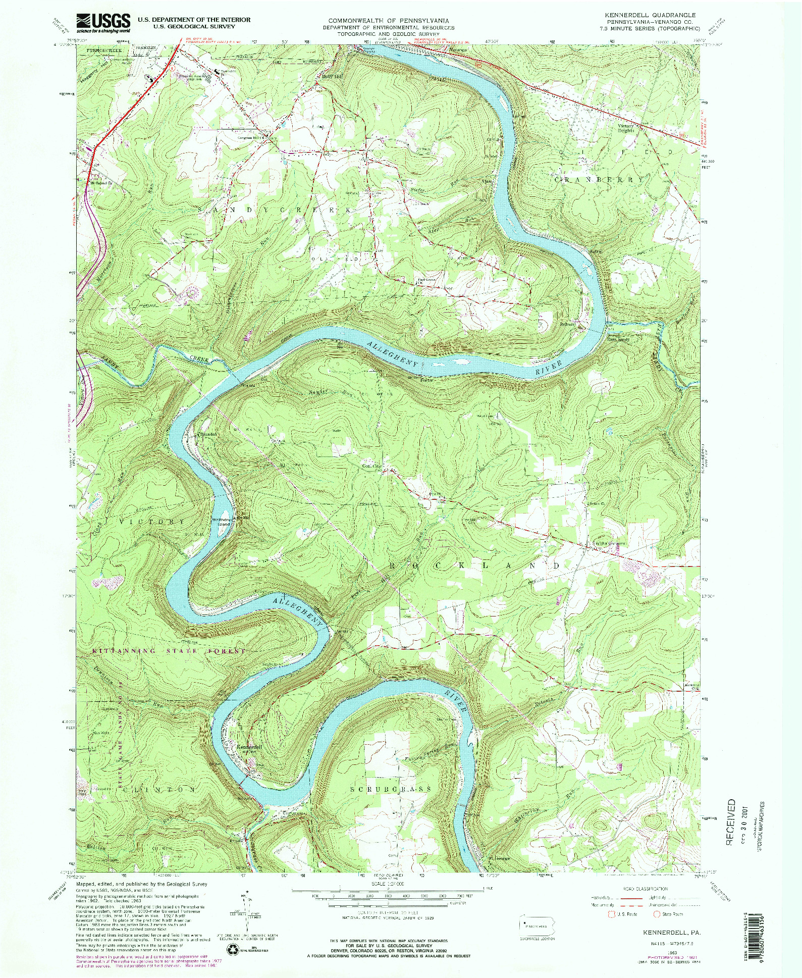 USGS 1:24000-SCALE QUADRANGLE FOR KENNERDELL, PA 1963