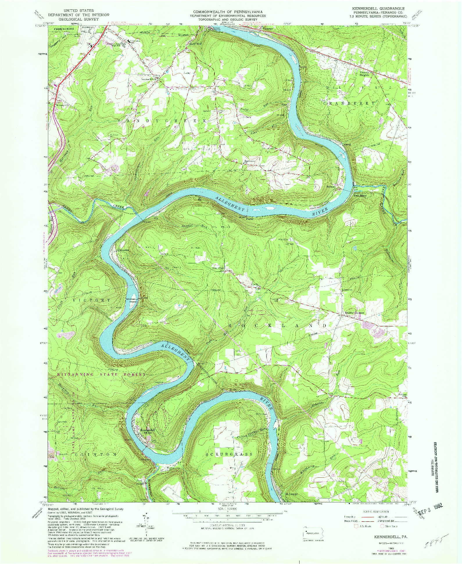 USGS 1:24000-SCALE QUADRANGLE FOR KENNERDELL, PA 1963