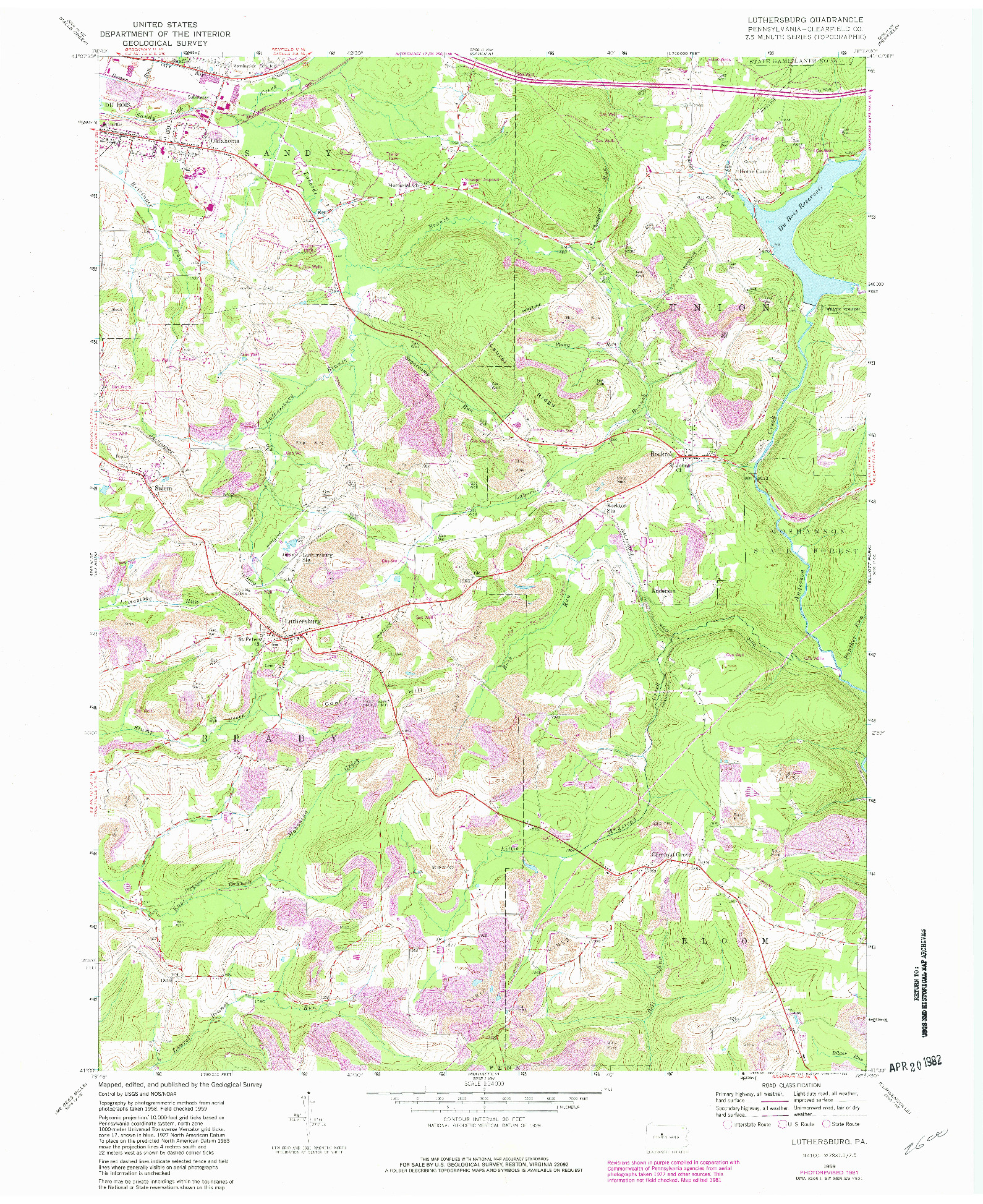 USGS 1:24000-SCALE QUADRANGLE FOR LUTHERSBURG, PA 1959