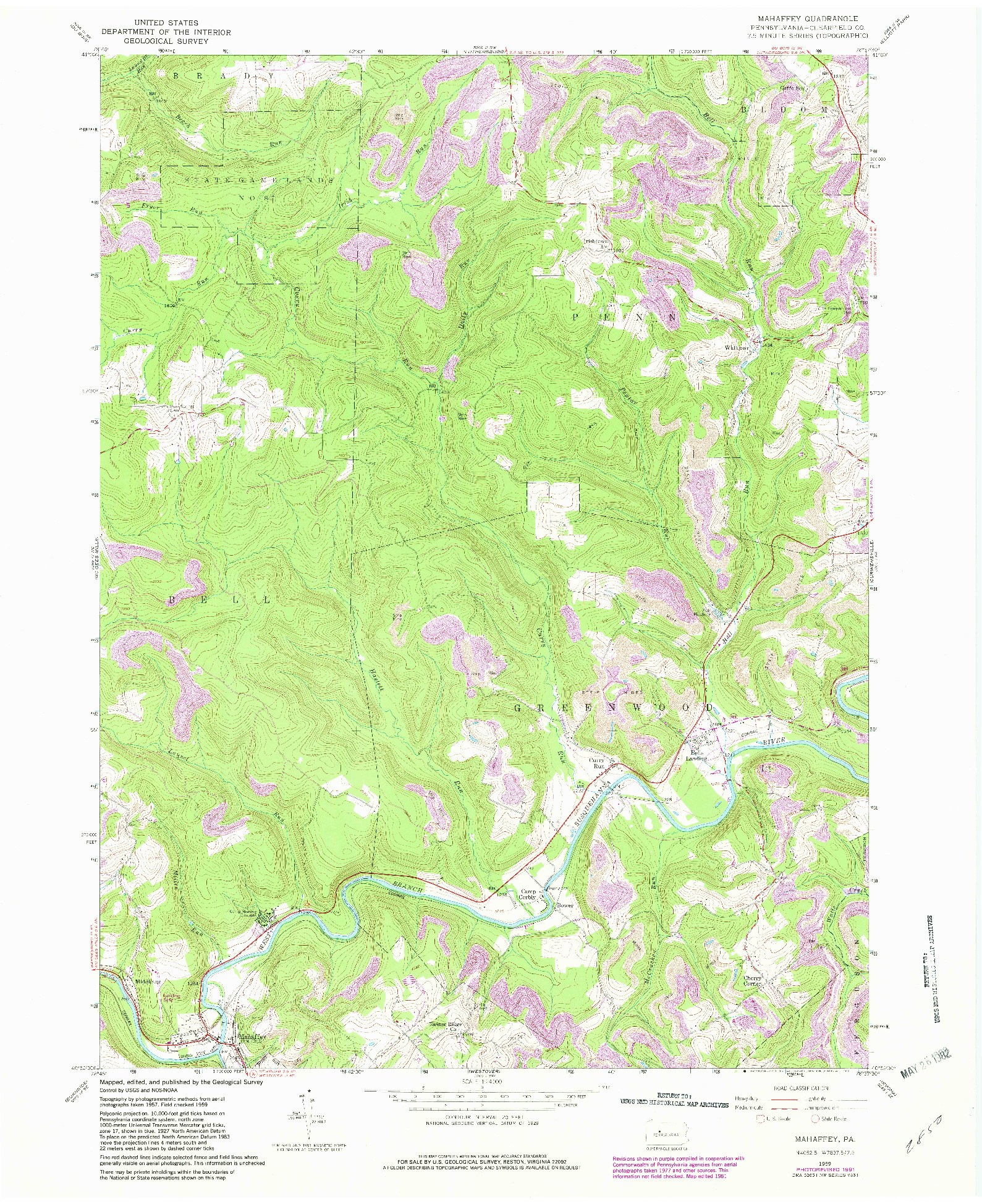 USGS 1:24000-SCALE QUADRANGLE FOR MAHAFFEY, PA 1959