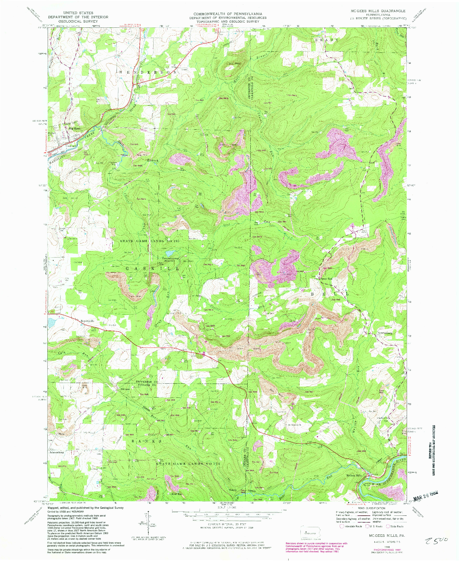 USGS 1:24000-SCALE QUADRANGLE FOR MC GEES MILLS, PA 1968