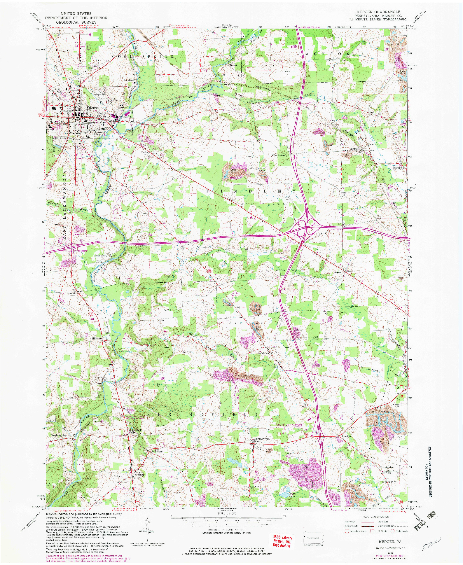 USGS 1:24000-SCALE QUADRANGLE FOR MERCER, PA 1961