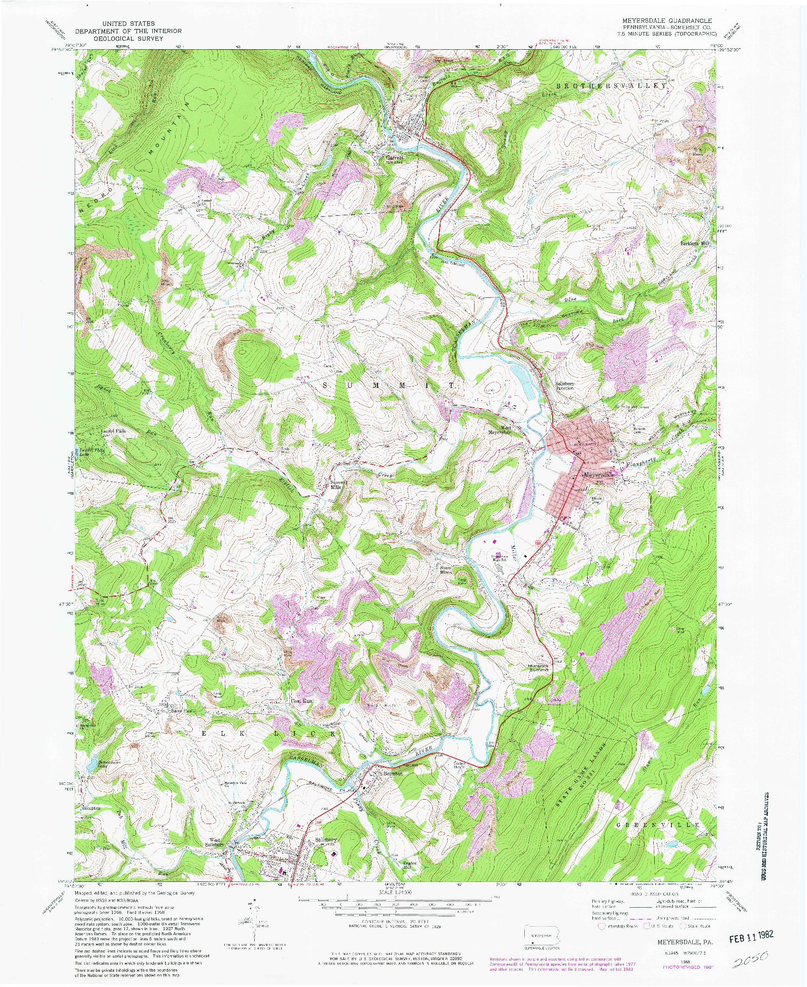 USGS 1:24000-SCALE QUADRANGLE FOR MEYERSDALE, PA 1968