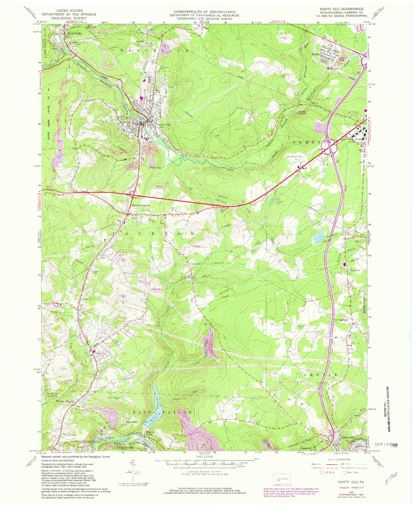 USGS 1:24000-SCALE QUADRANGLE FOR NANTY GLO, PA 1964