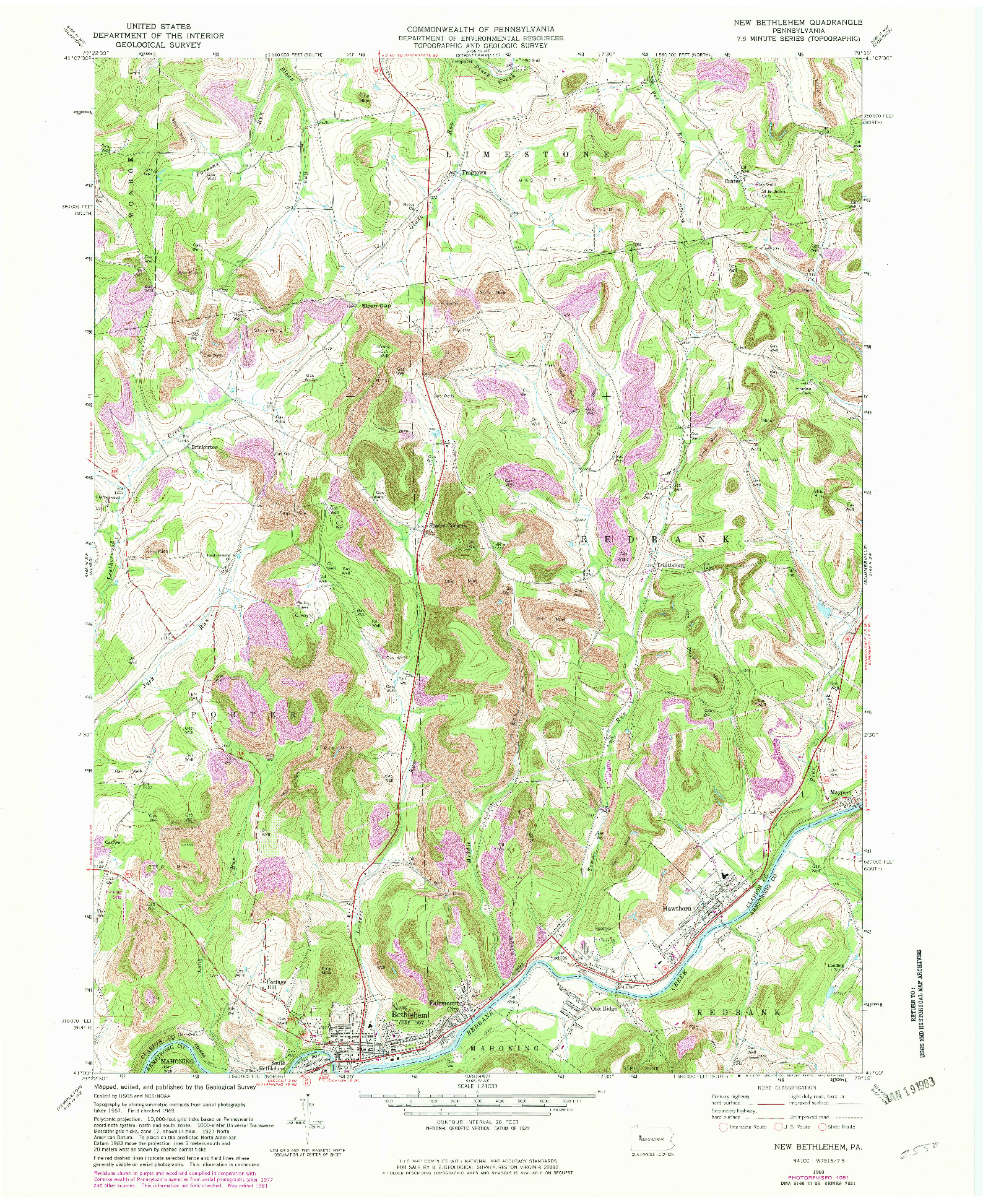 USGS 1:24000-SCALE QUADRANGLE FOR NEW BETHLEHEM, PA 1969
