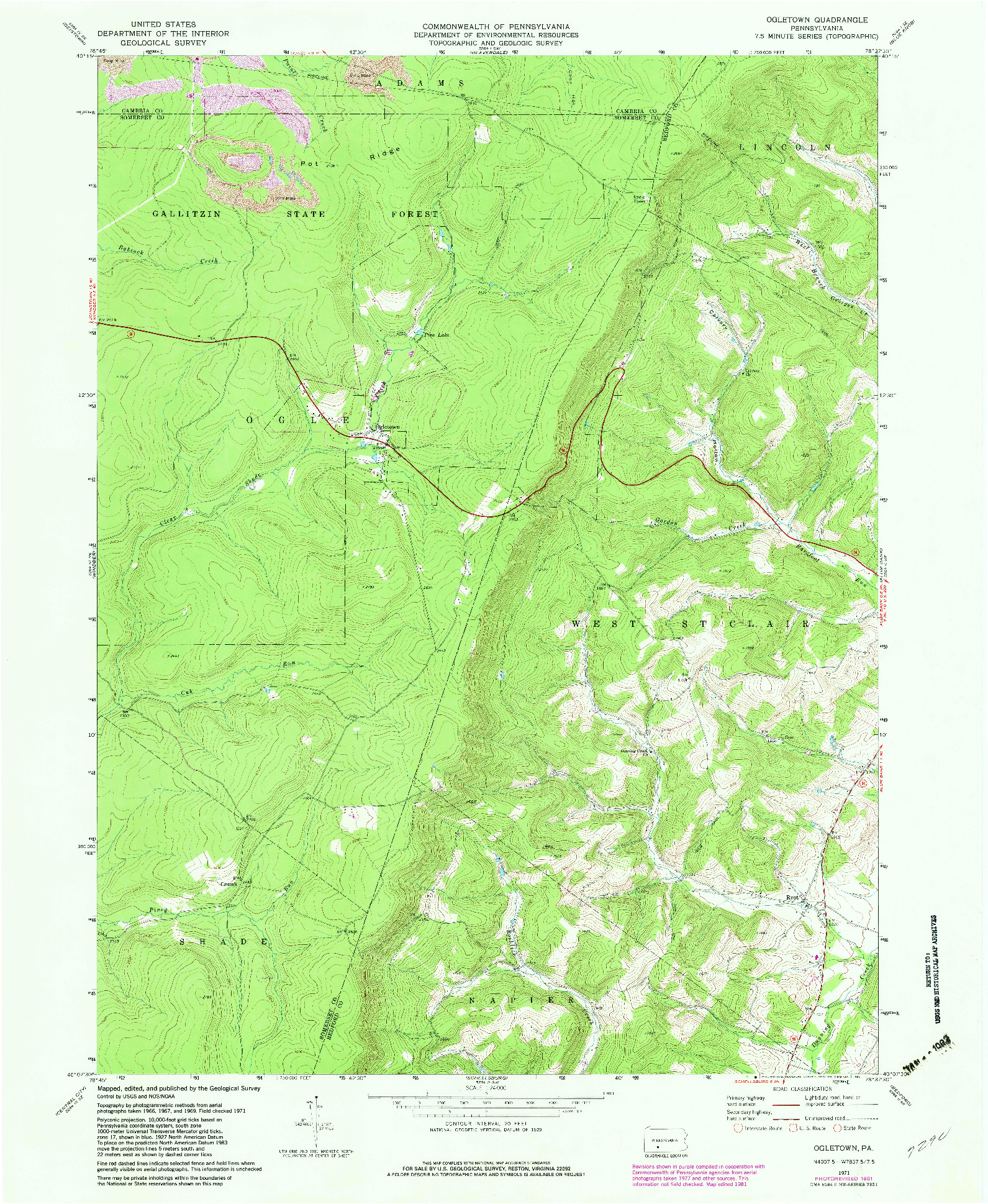 USGS 1:24000-SCALE QUADRANGLE FOR OGLETOWN, PA 1971