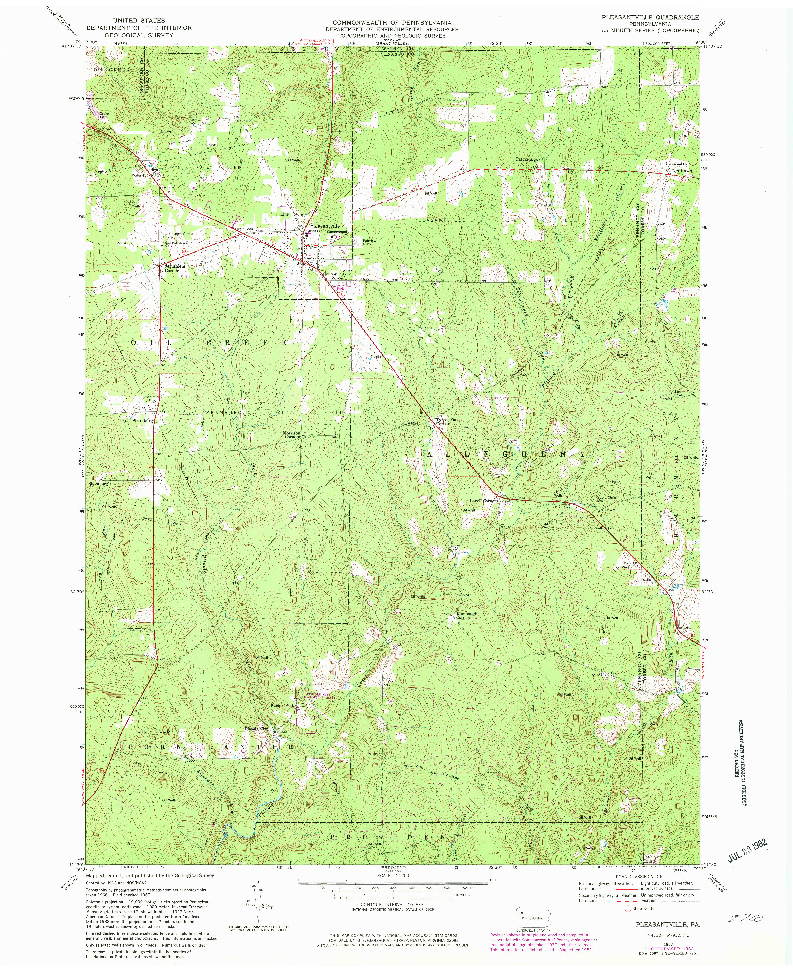 USGS 1:24000-SCALE QUADRANGLE FOR PLEASANTVILLE, PA 1967