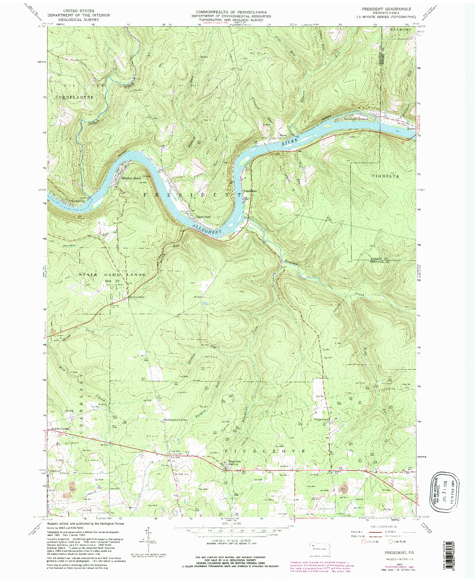 USGS 1:24000-SCALE QUADRANGLE FOR PRESIDENT, PA 1963