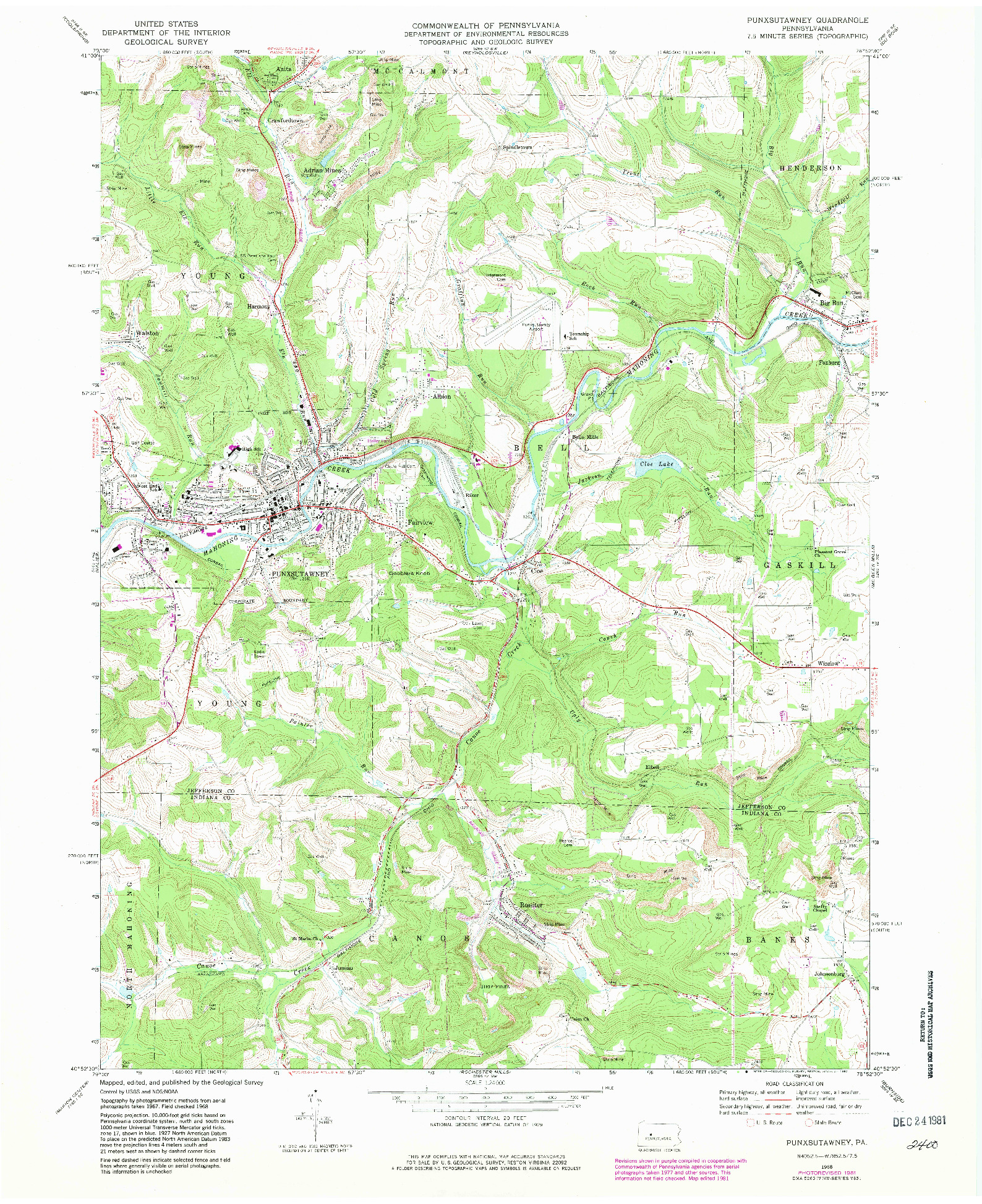 USGS 1:24000-SCALE QUADRANGLE FOR PUNXSUTAWNEY, PA 1968