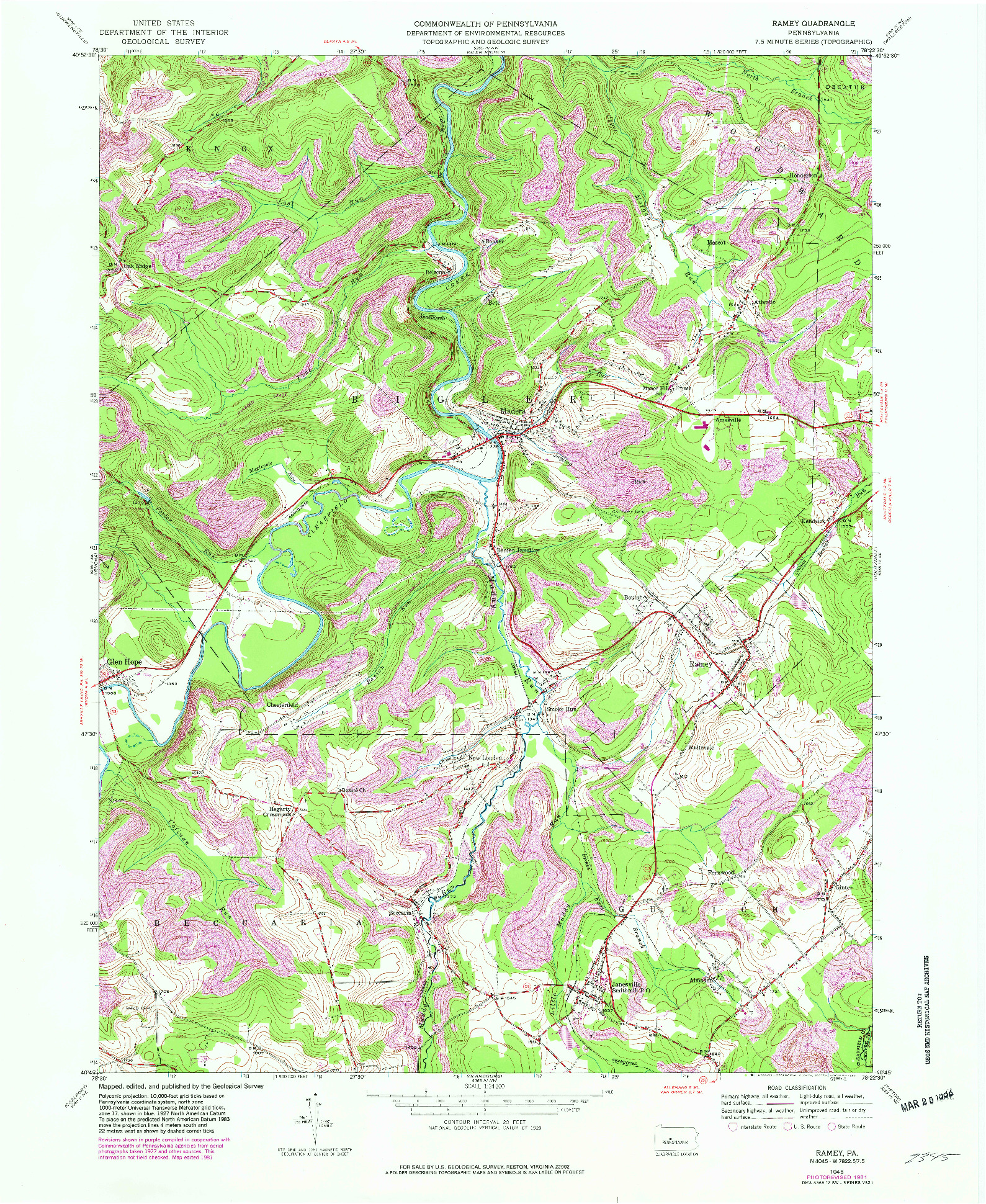 USGS 1:24000-SCALE QUADRANGLE FOR RAMEY, PA 1945
