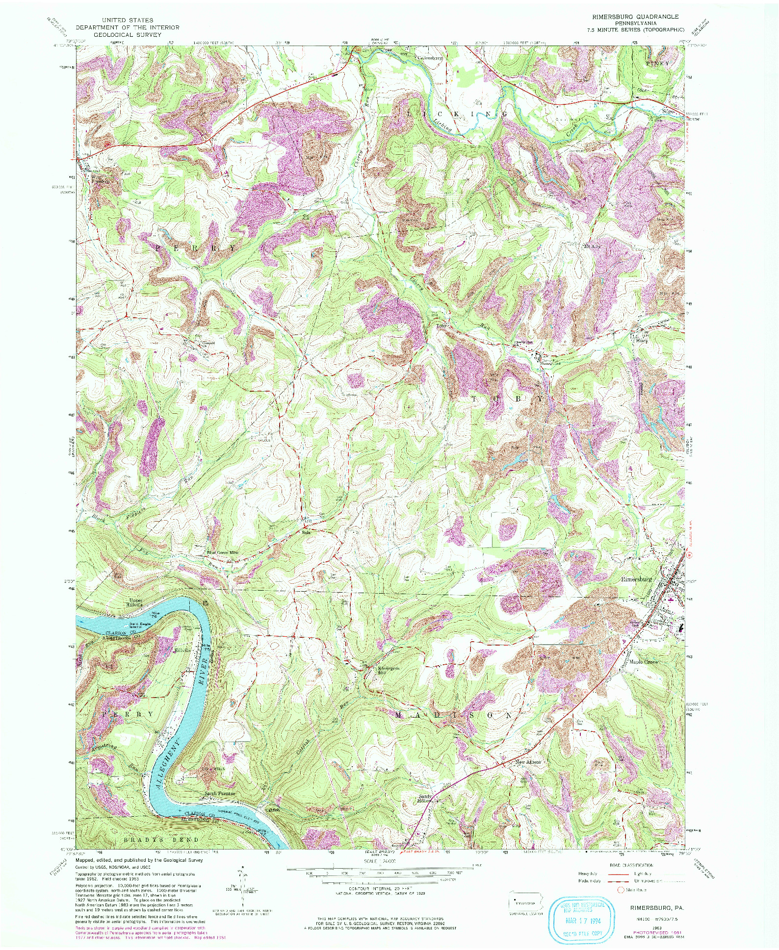 USGS 1:24000-SCALE QUADRANGLE FOR RIMERSBURG, PA 1963