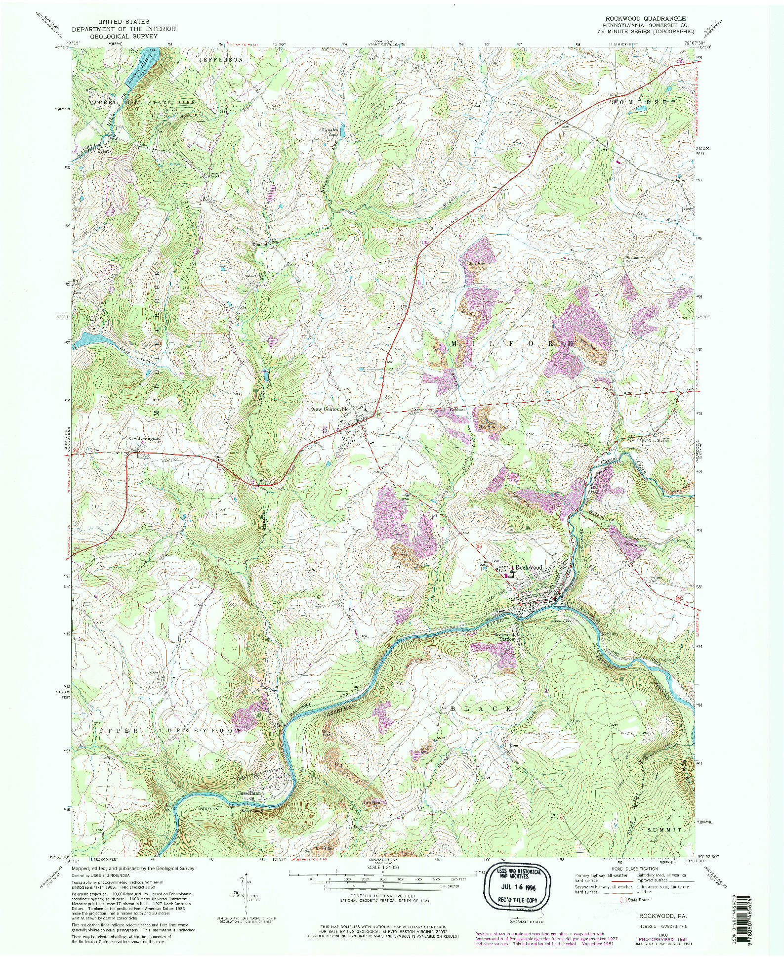 USGS 1:24000-SCALE QUADRANGLE FOR ROCKWOOD, PA 1968