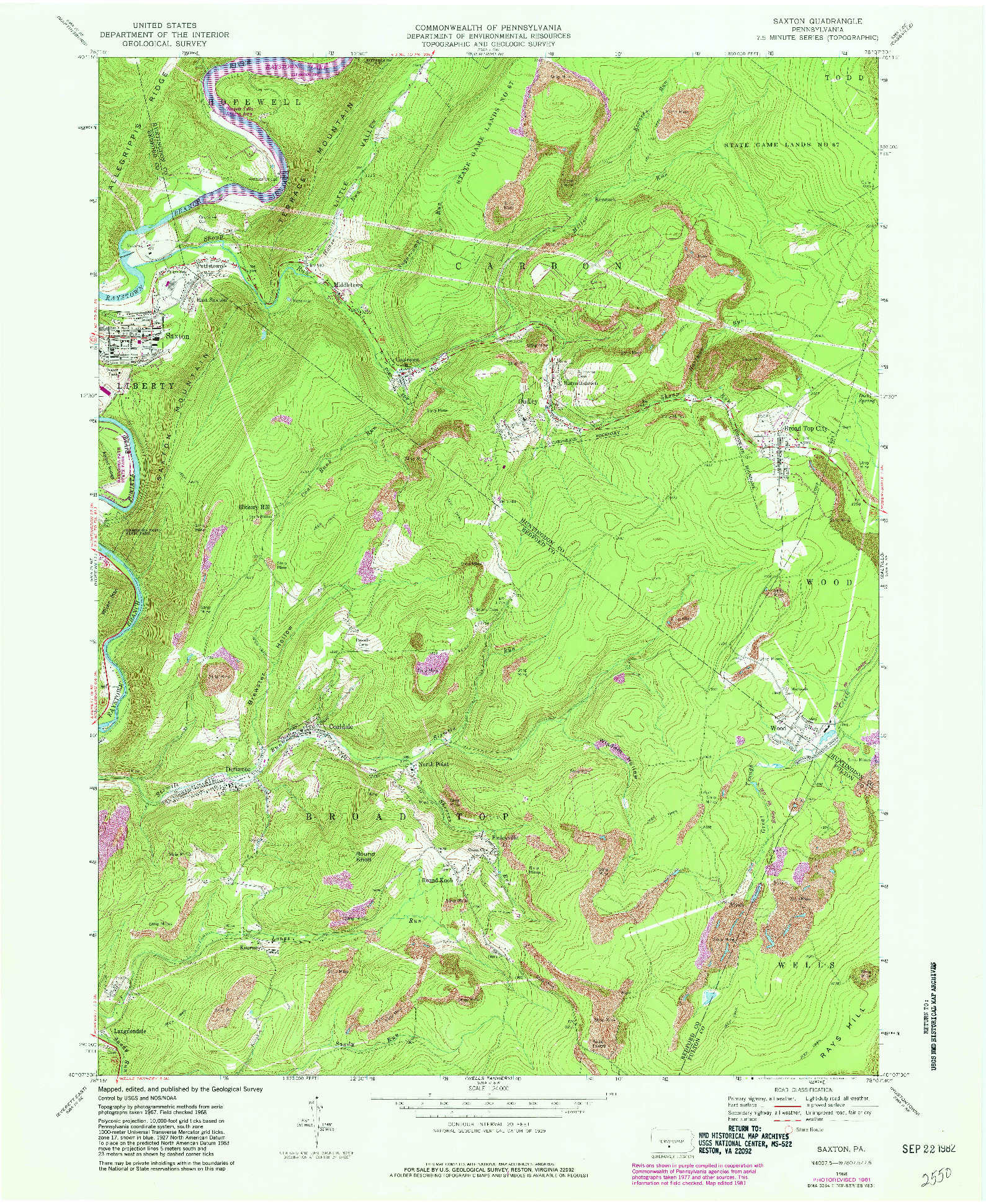 USGS 1:24000-SCALE QUADRANGLE FOR SAXTON, PA 1968