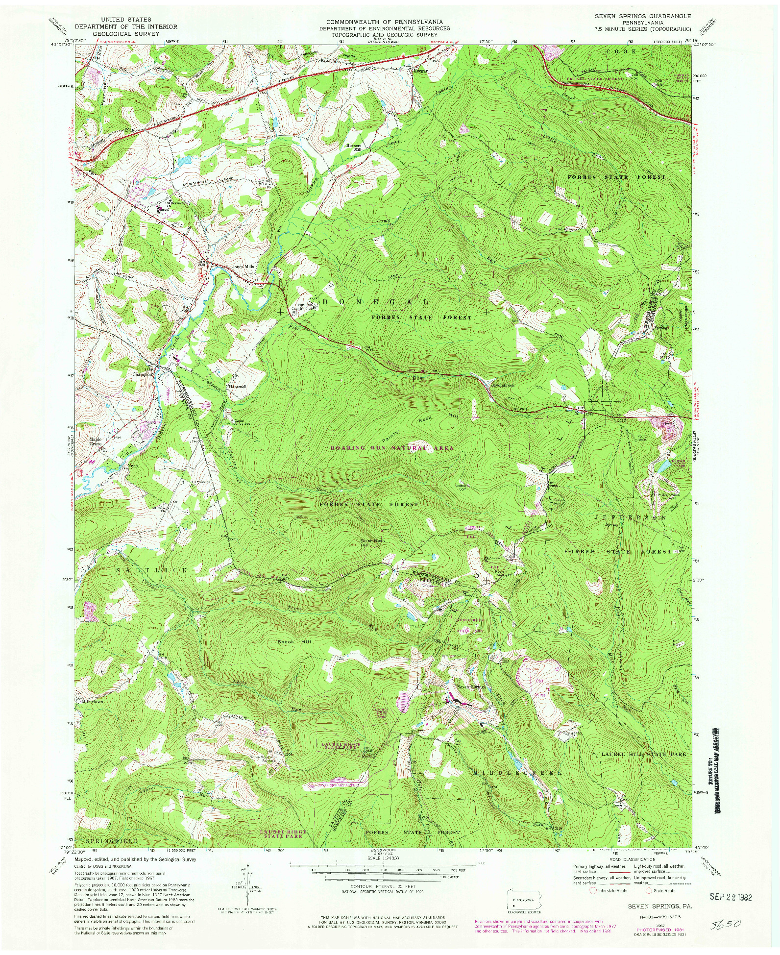 USGS 1:24000-SCALE QUADRANGLE FOR SEVEN SPRINGS, PA 1967